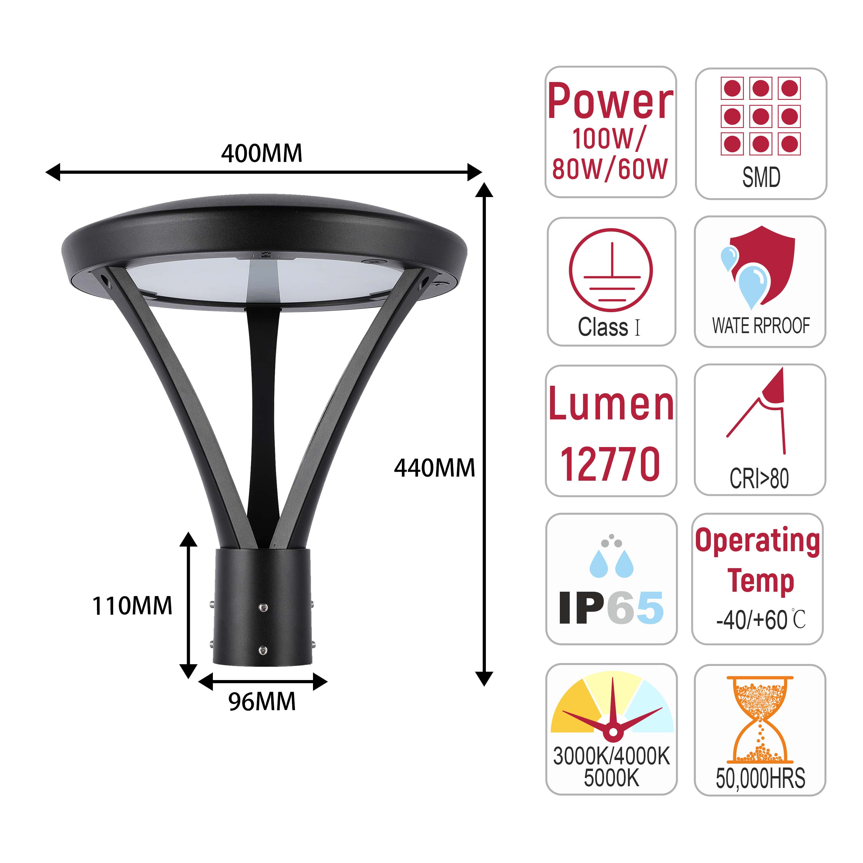 Commercial LED Outdoor Area Light, Selectable 60W-100W & 3CCT, IP65
