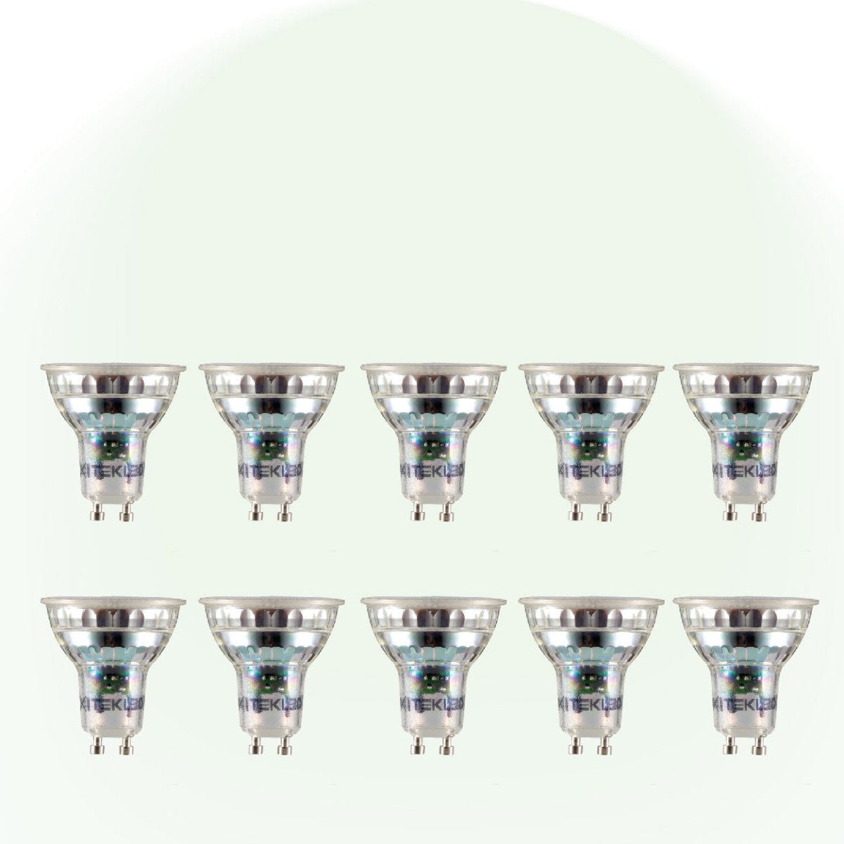 Ten LED spot lights are arranged in a 2x5 grid, showcasing their energy-efficient and modern lighting design.