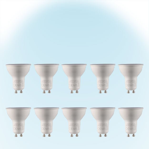 Main image of LED Light bulb shows light colour Lepus LED Spot Bulb PAR16 GU10 7W 6500K Cool Daylight Pack of 10 526-15072
