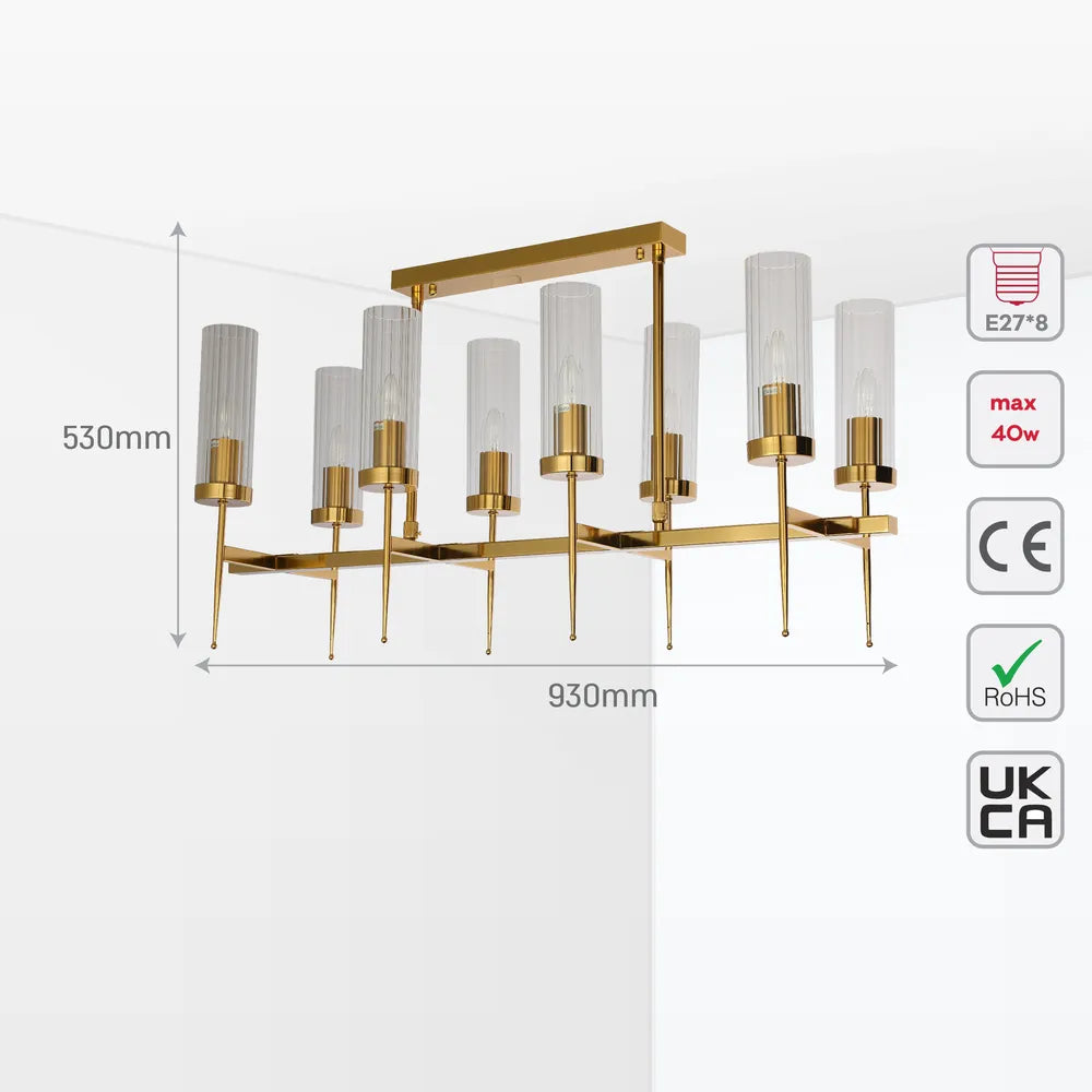 Size and technical specs of the American Fluted Glass Chandelier Ceiling Light-159-18222