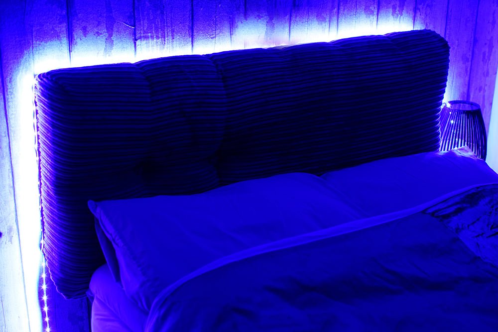 Suggested use in bedroom of Holiday 5m RGB LED Strip Light 150 LEDs SMD5050 DC12V IP20 25W 2A Adaptor with Remote controler