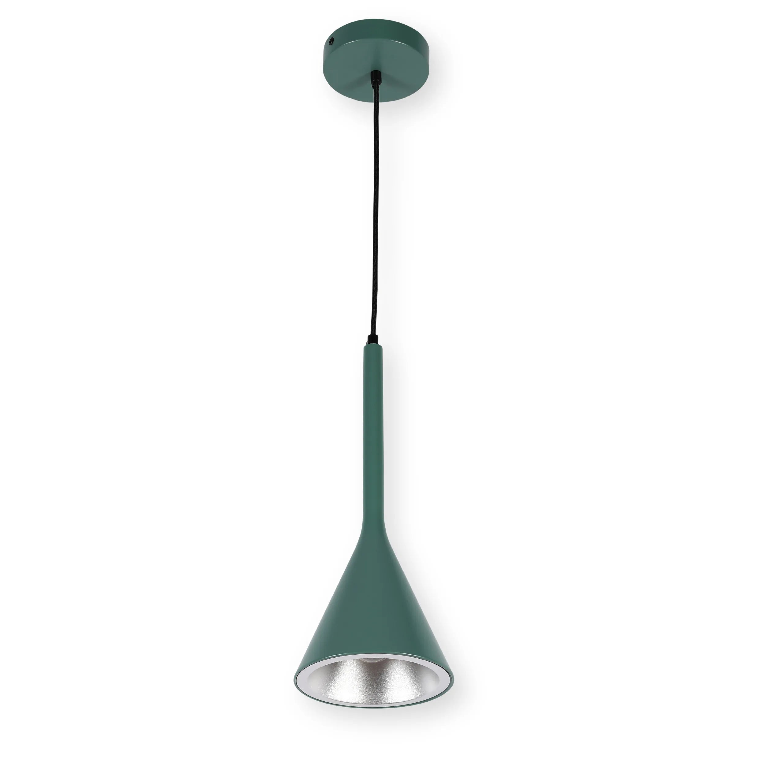 Stylish green pendant light. A contemporary downlighter for modern homes and offices. Creates a warm ambient glow.