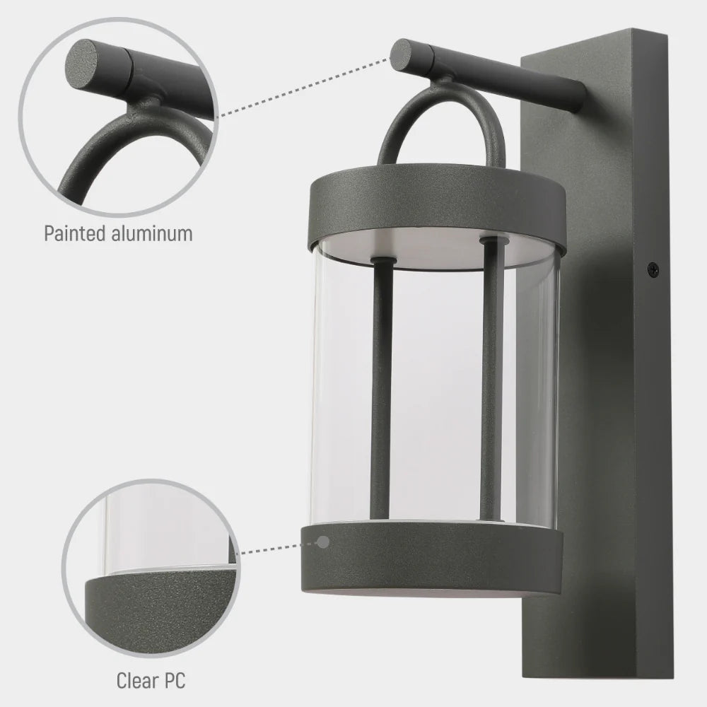 Cassian LED Outdoor Lantern Wall Light 8W 3000K Dark Grey 11
