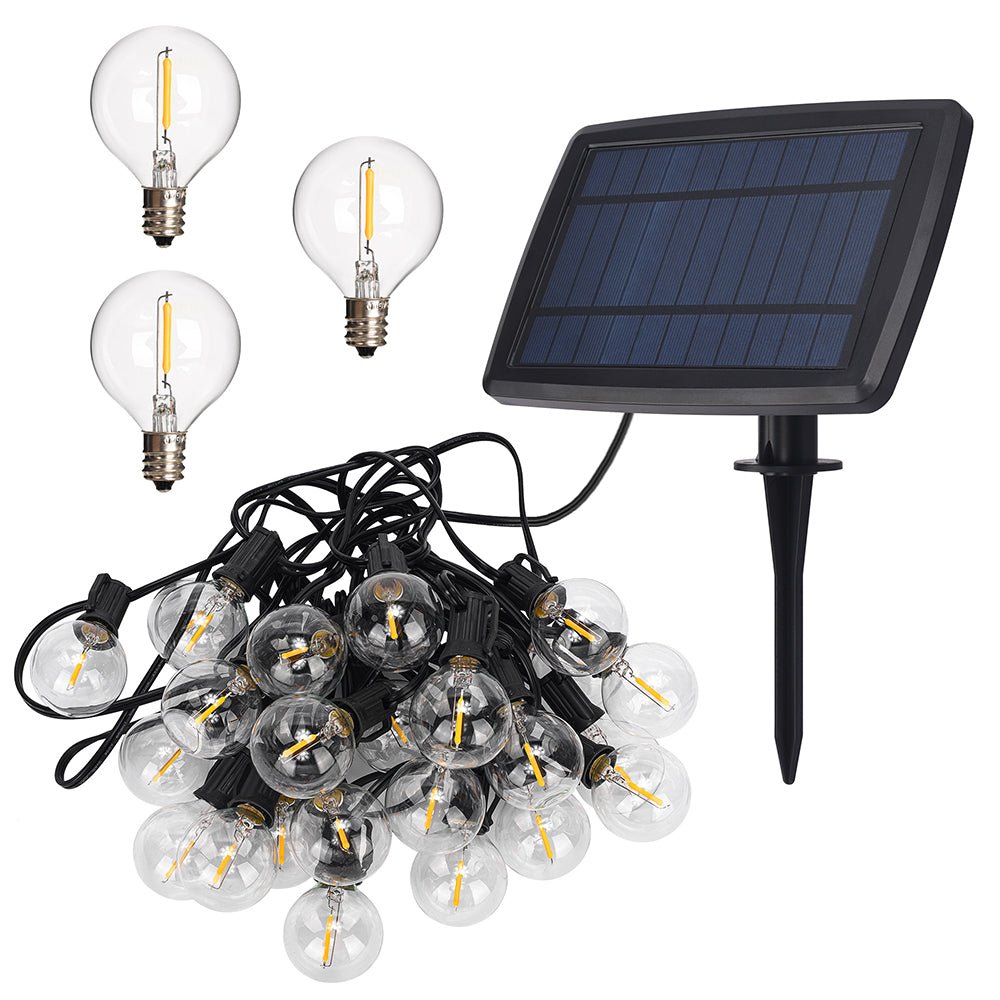Product close up of Castor Solar LED Bulb String 25pcs Globe G40 76m with USB Charging Port Weatherproof Festoon Light