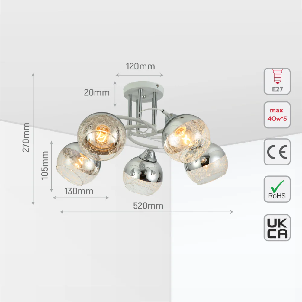 Chrome Metal Partial Mirror Cone Glass Ceiling Light E27 13