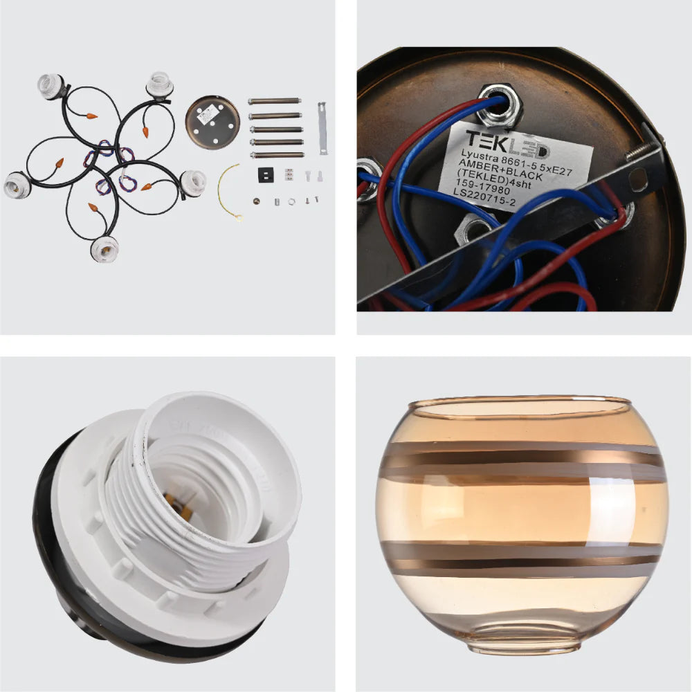 Chrome Metal Partial Mirror Cone Glass Ceiling Light E27 23