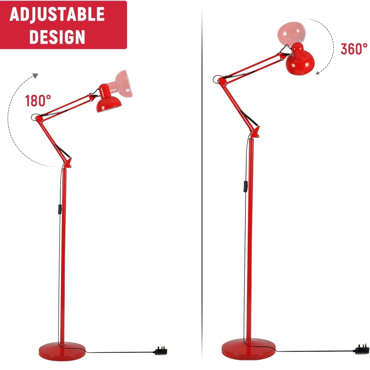 Close up shots of Swing Arm Architect Model Floor Lamp E27 Red | 130-03353
