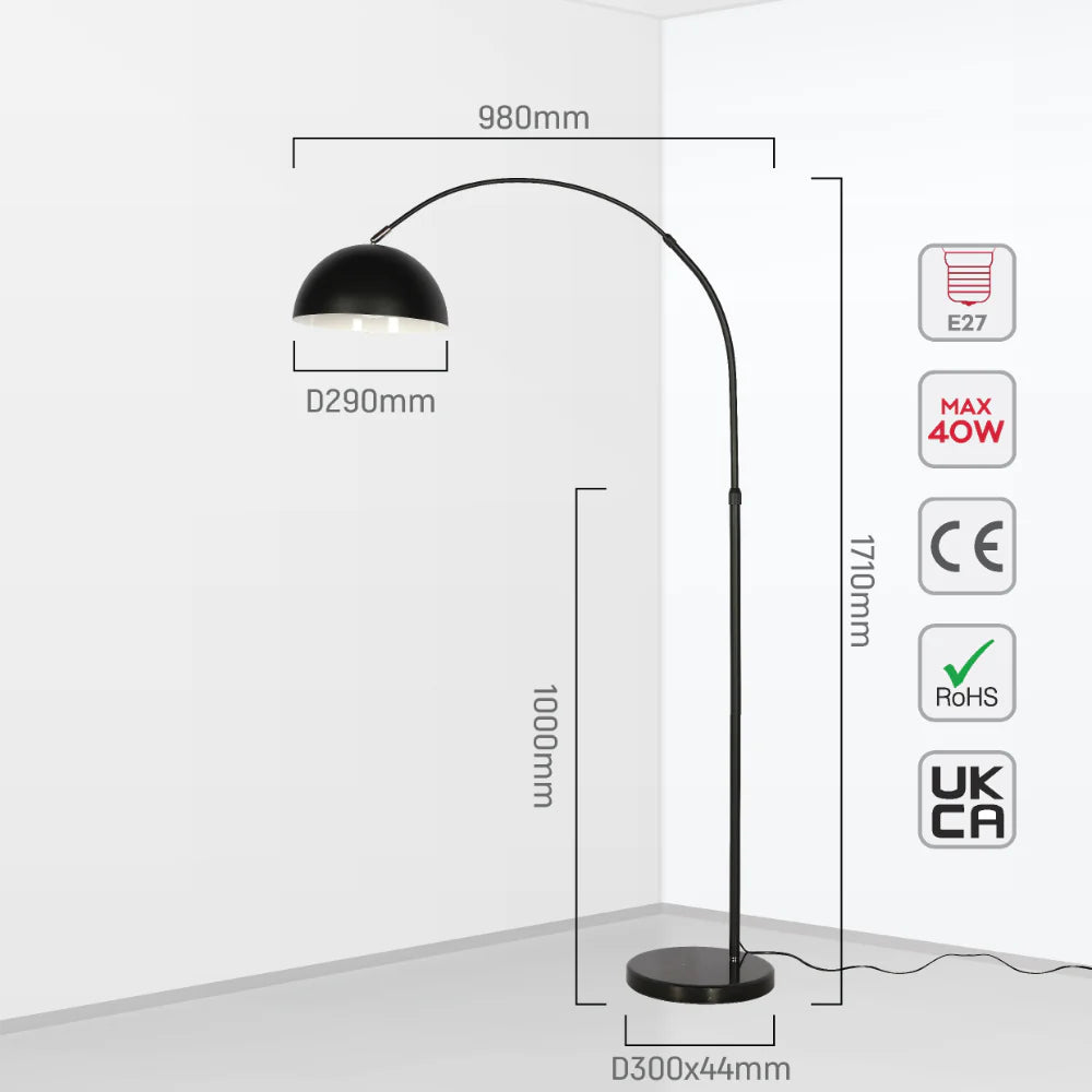 Curved Arc Floor Lamp with Rotatable Dome Shade in Black 5