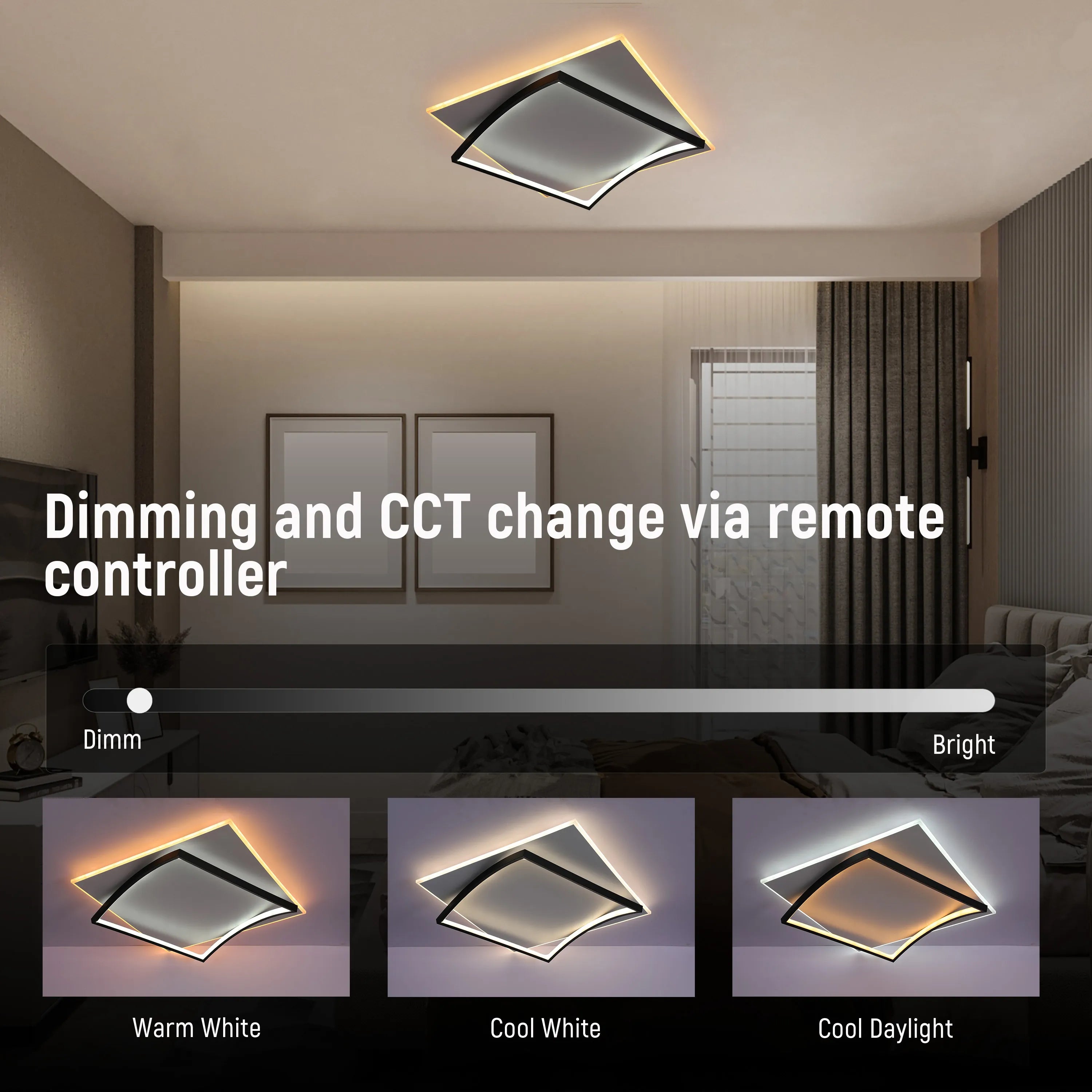 Curved-Frame LED Ceiling Light, CCT Tunable with Remote, 72W, Flush Mount, LED Flush Ceiling Light, TEKLED