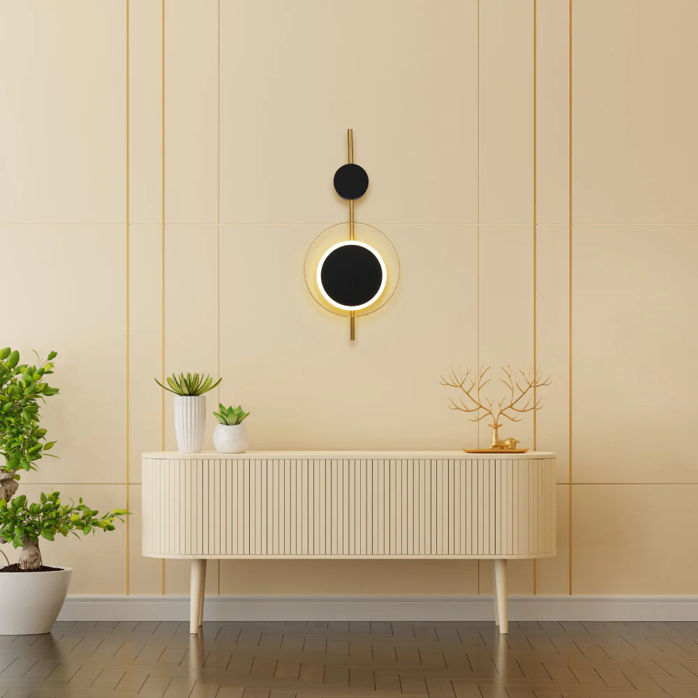 Designer Geometric Black Moon in Gold Circle Modern LED Wall Light 3000K 8W 2