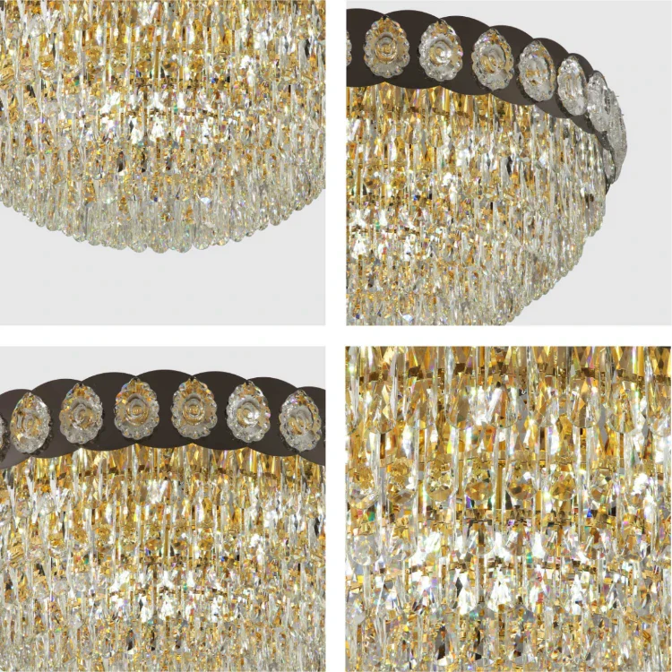 Details of Luxury Clear Crystal Flush Modern Ceiling Chandelier Light Gold | TEKLED 159-18011