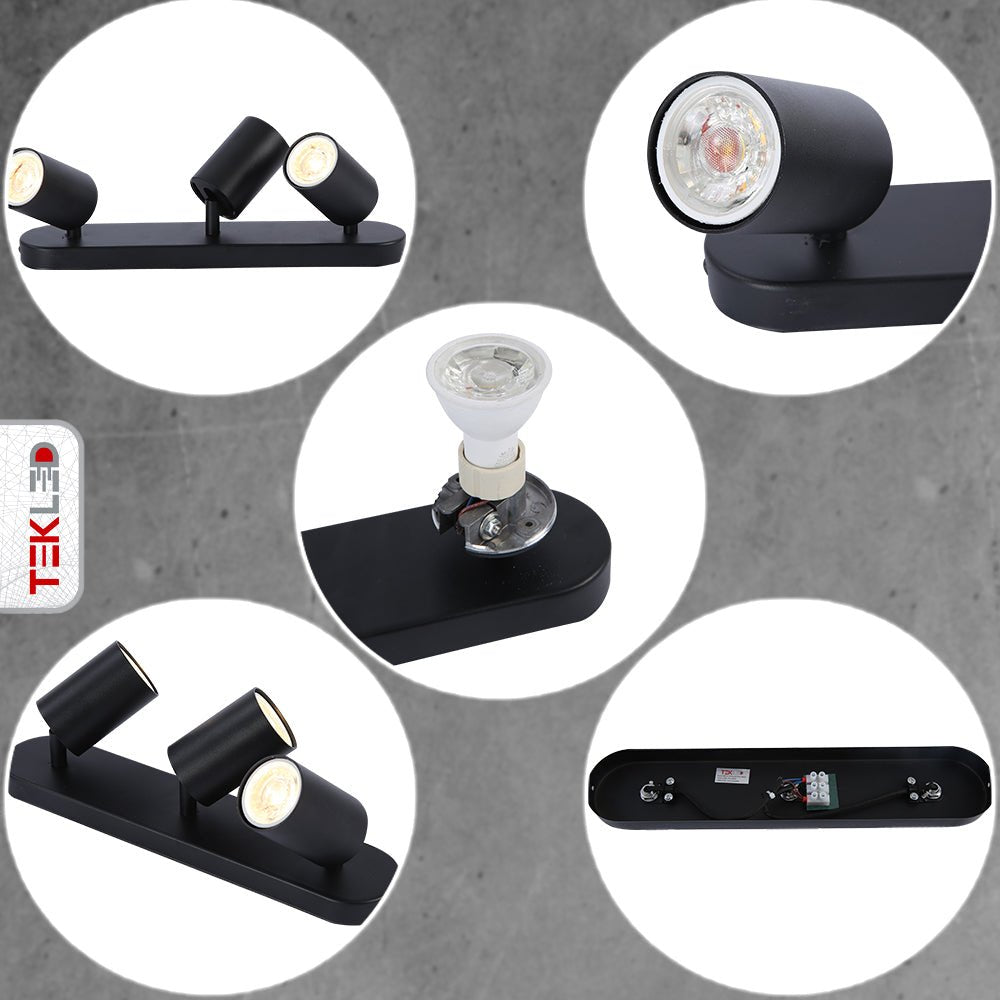 Detailed shots of 3-way Spotlight Black Linear Canopy with GU10 Fitting | TEKLED 172-03032