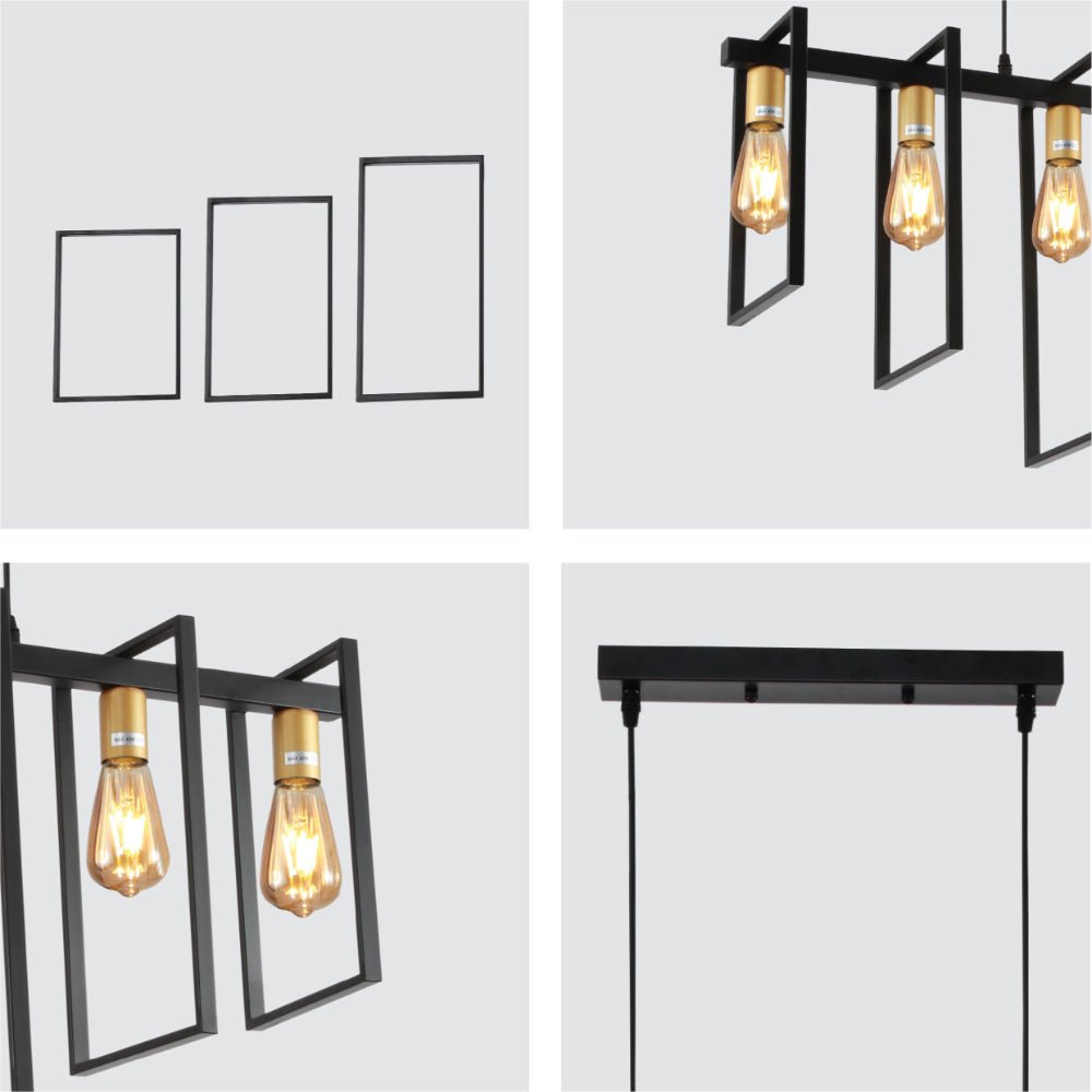 Detailed shots of Black Metal Body Cage Modern Kitchen island Chandelier Ceiling Light with Gold 6xE27 Fittings | TEKLED 159-17874