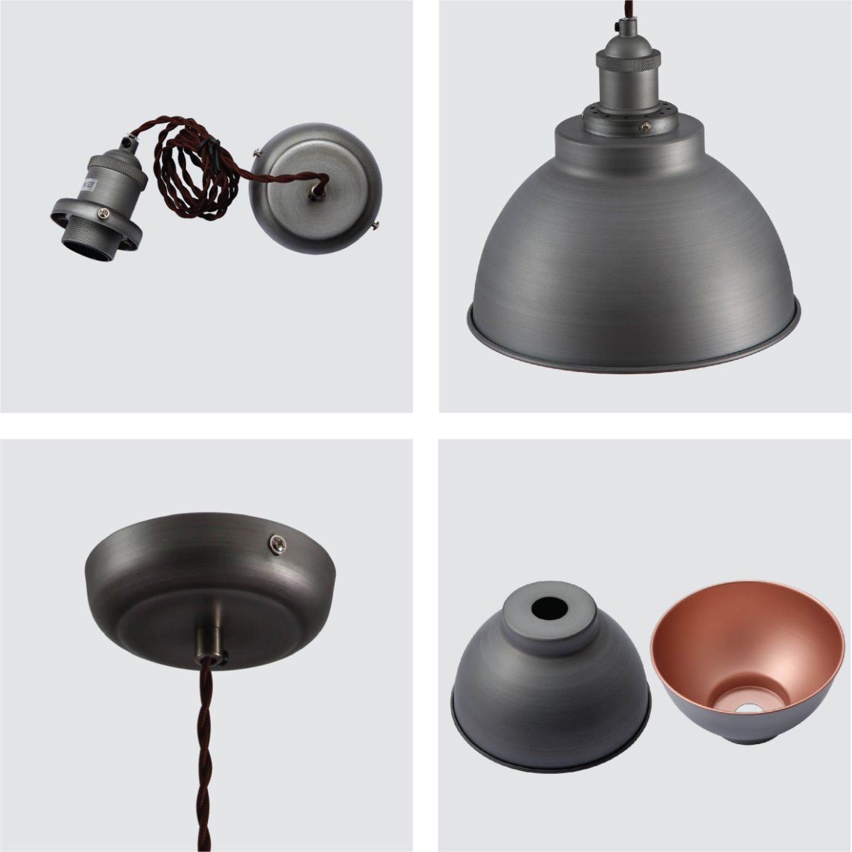 Detailed shots of Brooklyn Vintage Metal Dome Pendant Light Pewter Copper Bronze E27 | TEKLED 150-18203