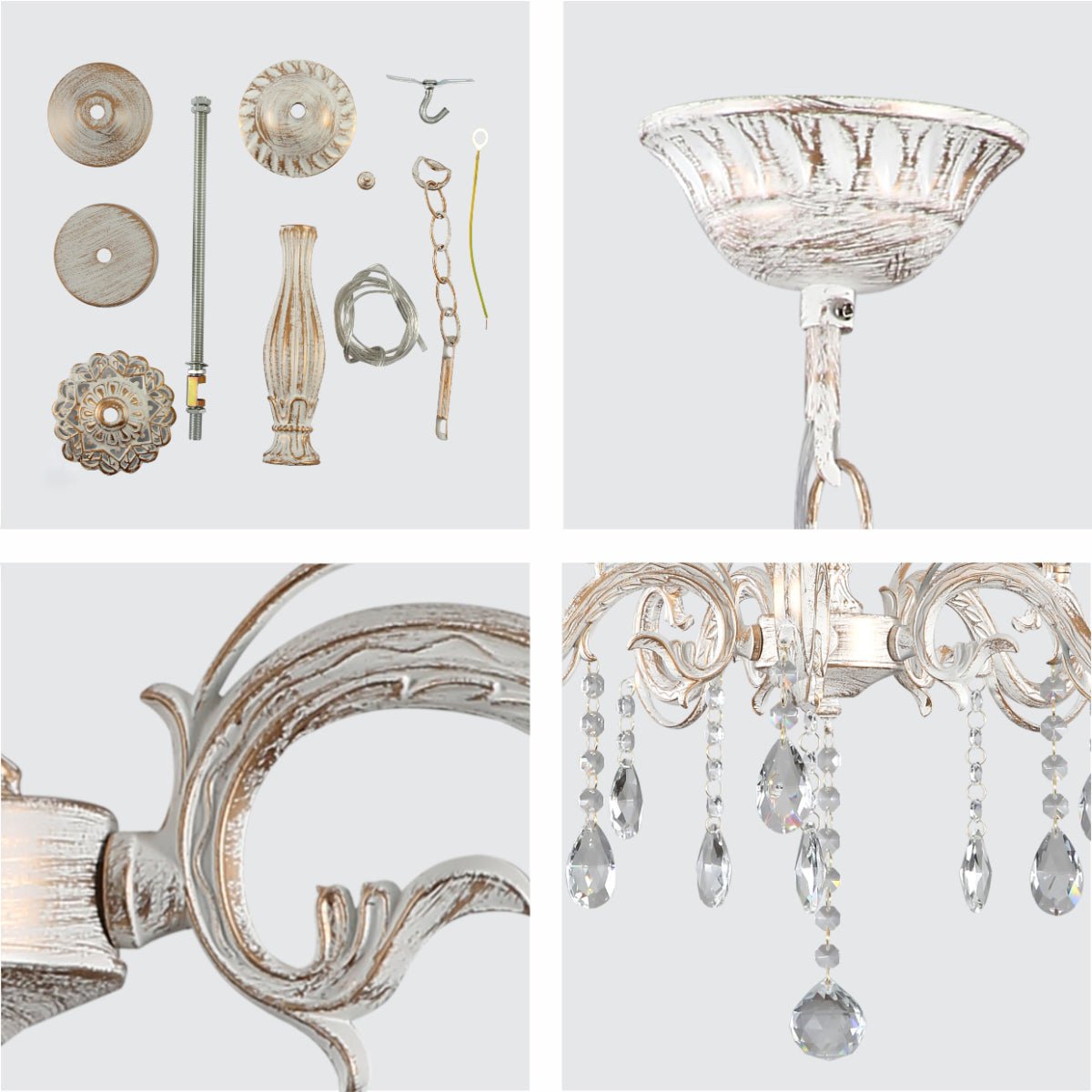 Detailed shots of Candle Waterfall Traditional Retro Vintage 5 Arm Chandelier Ceiling Light Crystal Gold Aged Cream 5xE14 | TEKLED 159-17824