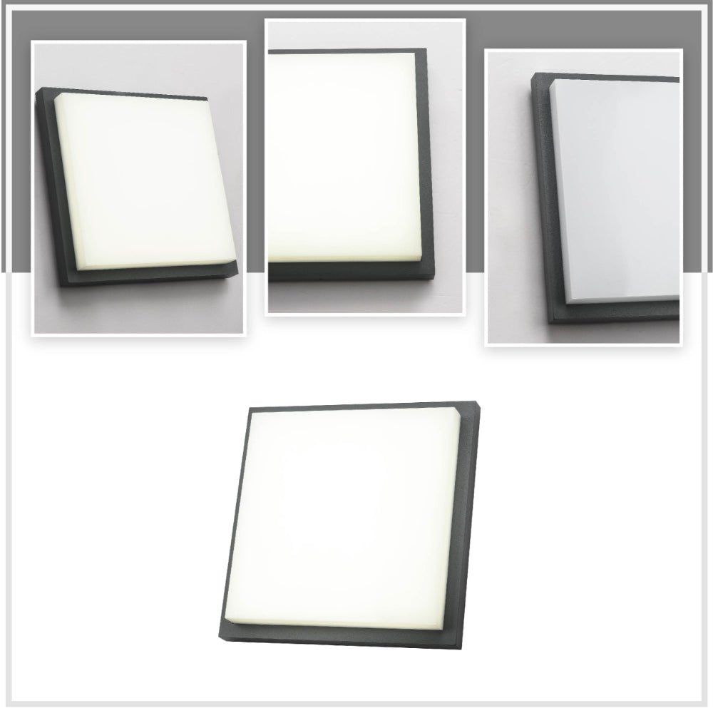 Detailed shots of LED Diecast Aluminium Modern Square Wall Lamp 20W Cool White 4000K IP54 Anthracite Grey 250mm | 183-03308