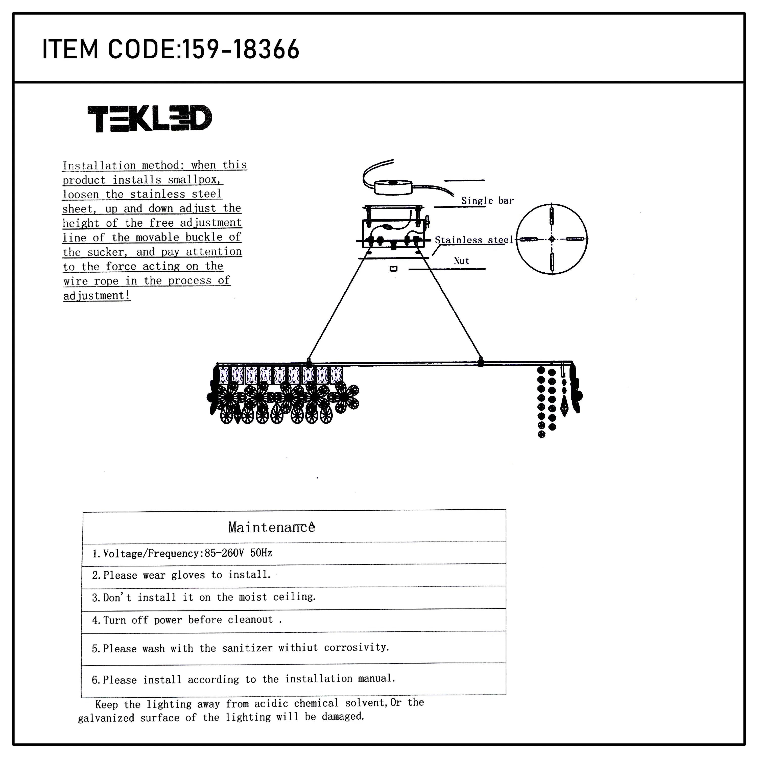 Detailed installation guide for an elaborate chandelier with floral decorations and metal chains.