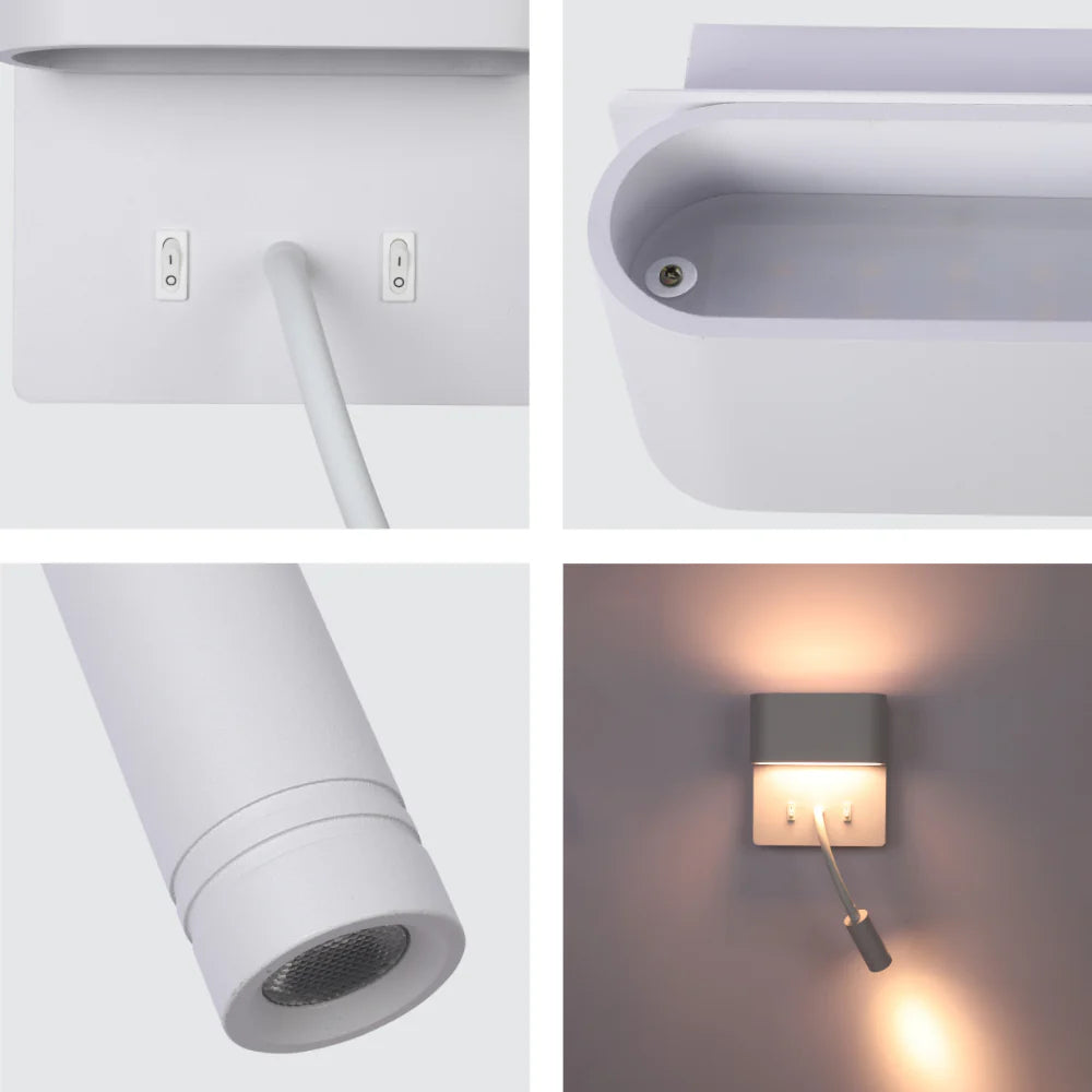 Dual-Source LED Wall Sconce with Adjustable Gooseneck Reading Bedside Lamp 14
