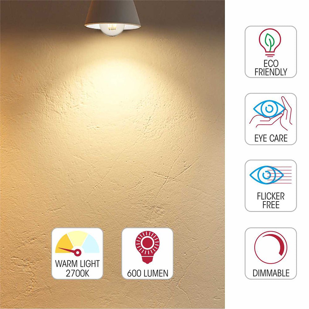Light specs of led dimmable filament gls bulb a60 b22 bayonet cap 6w 600lm warm white 2700k clear pack of 2