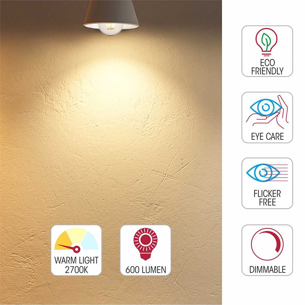 Light specs of led dimmable filament gls bulb a60 e27 bayonet cap 6w 600lm warm white 2700k clear pack of 2