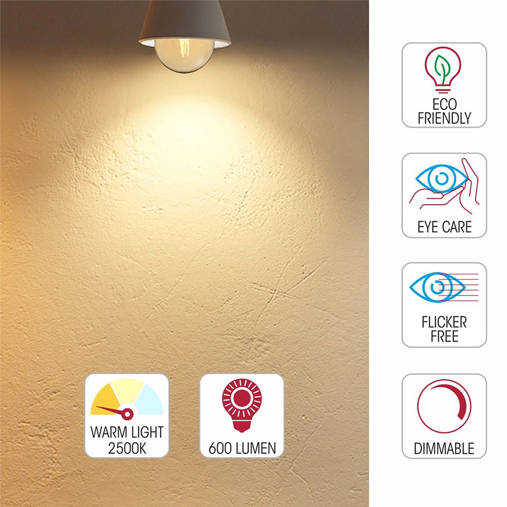 Light specs of led dimmable filament bulb globe g125 e27 edison screw 6w 600lm warm white 2500k amber pack of 2