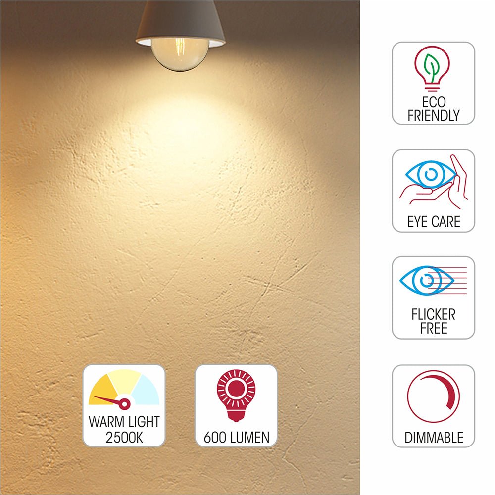 Light specs of led dimmable filament bulb globe g95 e27 edison screw 6w 600lm warm white 2500k amber pack of 2