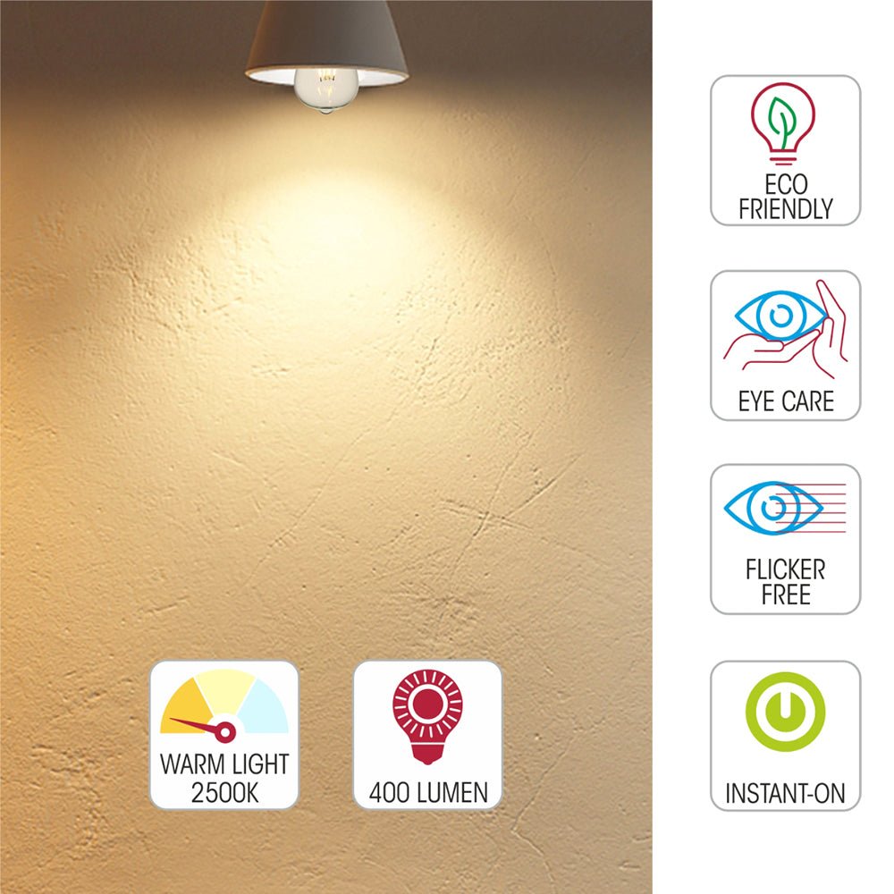Light specs of led filament bulb edison st64 e27 edison screw 4w 400lm warm white 2500k amber pack of 6