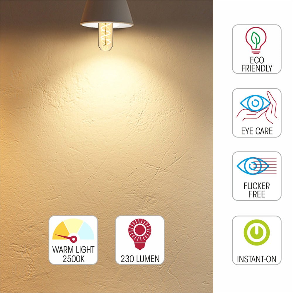 Light specs of led filament bulb tubular t30 e27 edison screw 4w 230lm warm white 2500k amber 150mm pack of 4 583-150544 583-150564 583-150584