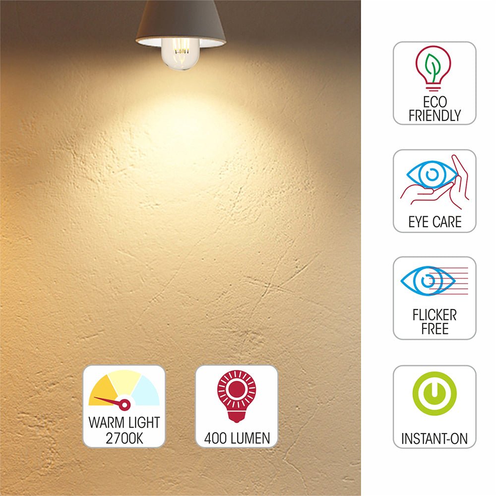 Light specs of led filament bulb tubular t45 e27 edison screw 4w 400lm warm white 2700k clear pack of 4