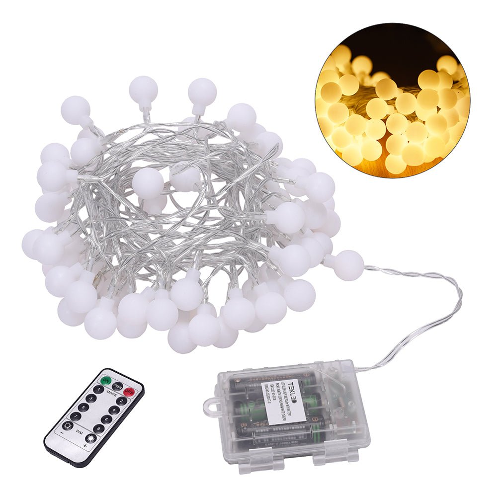 Product close up of Felis LED Globe 80 LEDs 8m with Battery Pack & Remote Control Warm White LED String Light