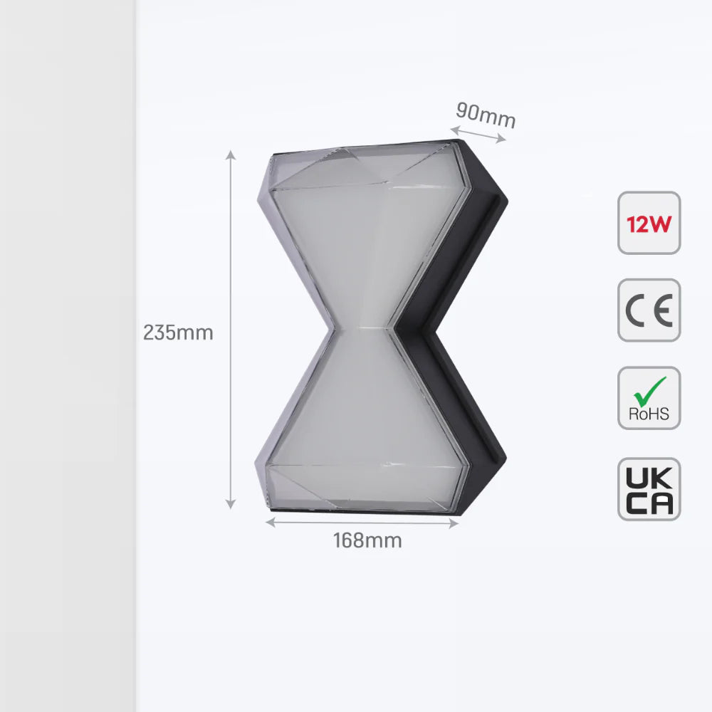 Hourglass Up Down Decorative Modern LED Wall Light Black 4000K 12W 5
