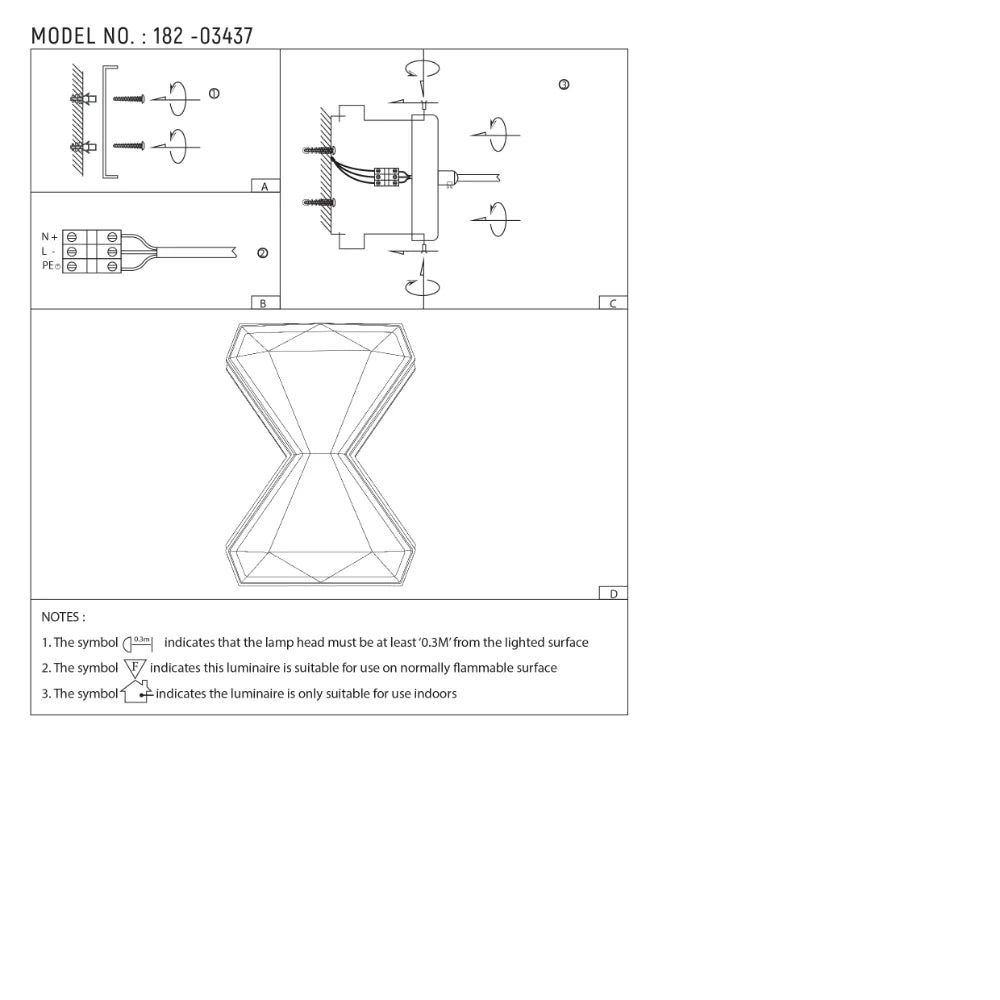 Hourglass Up Down Decorative Modern LED Wall Light Black 4000K 12W 8