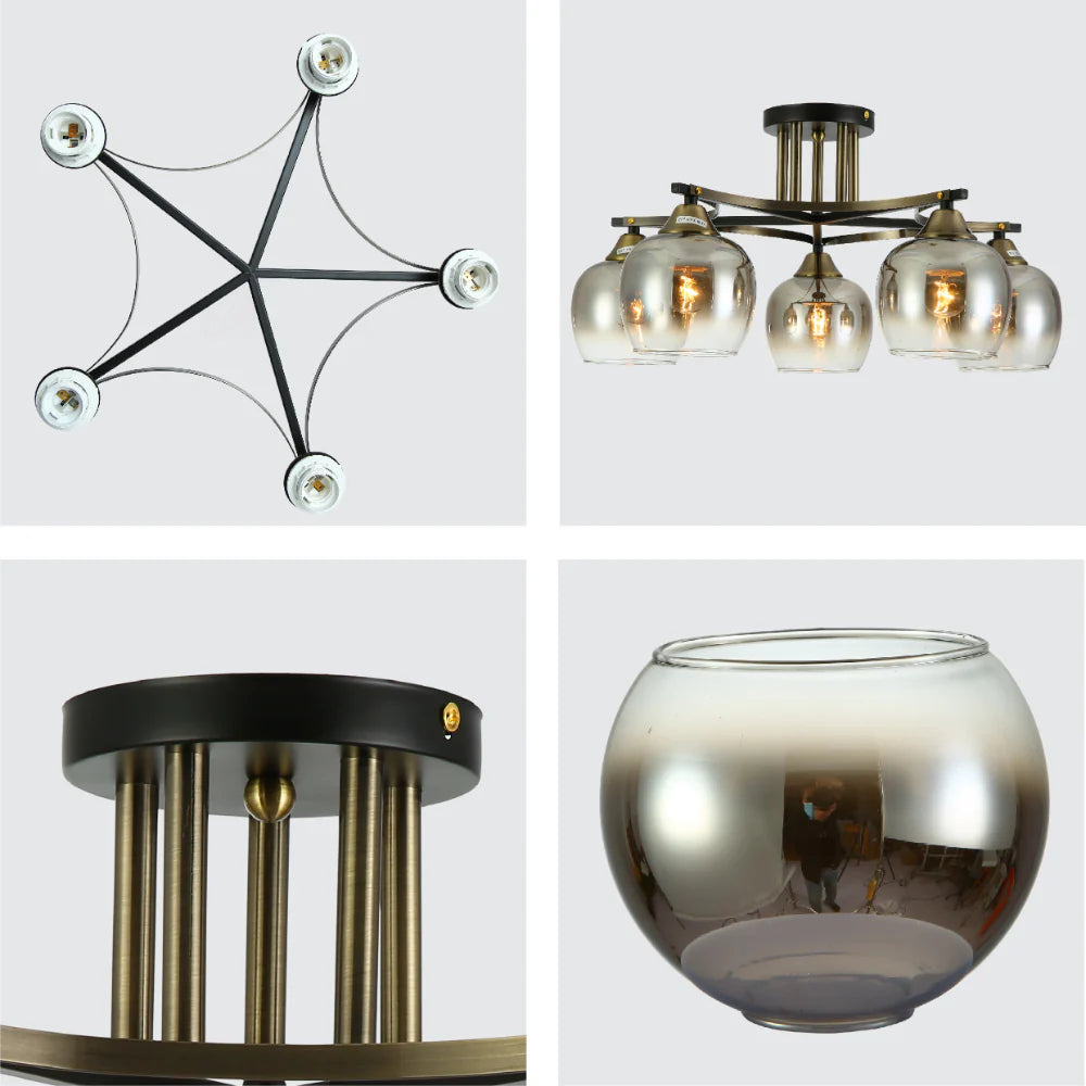 Details of Geometric Starburst Faded Smoky Grey Globe Black & Bronze Ceiling Light | TEKLED 159-179985