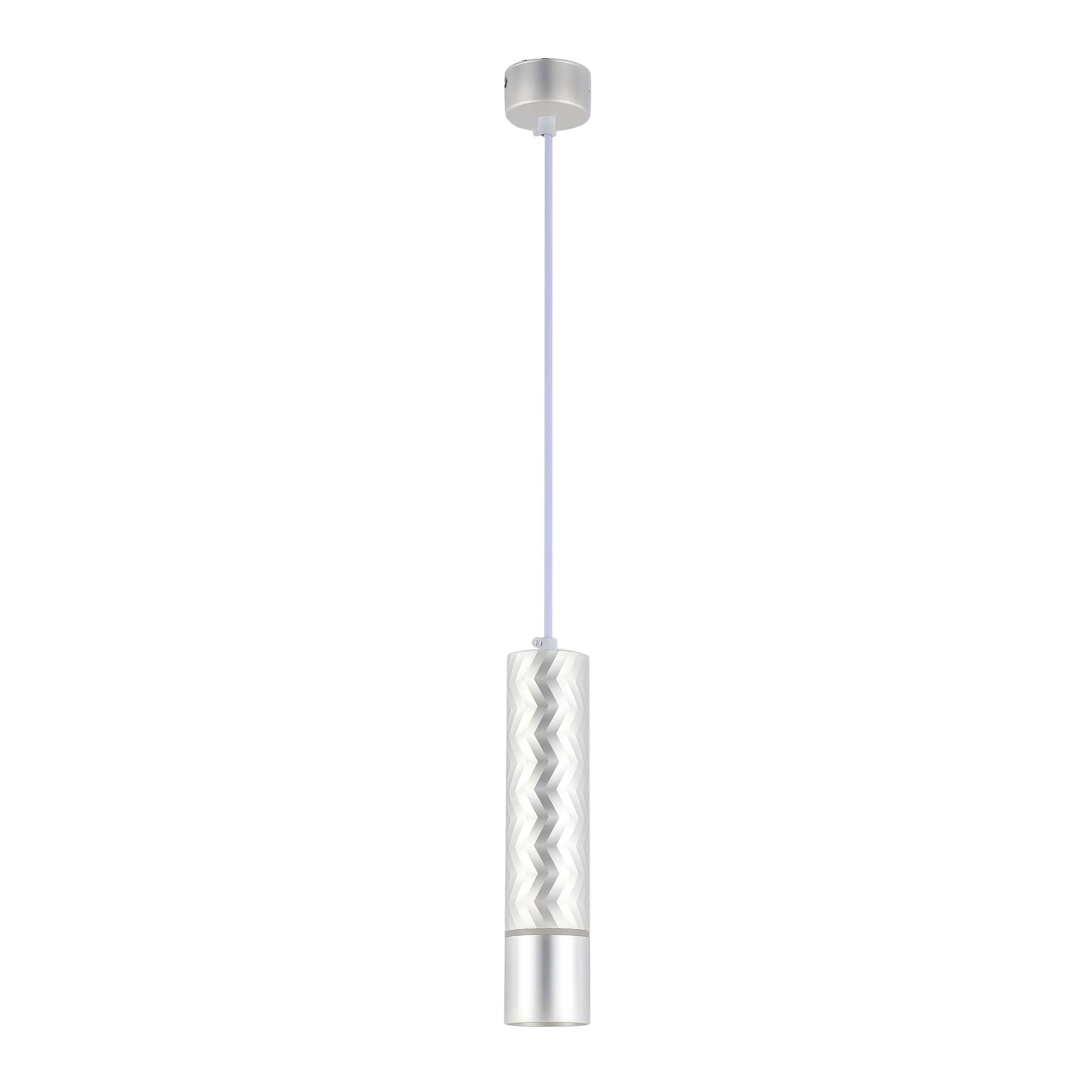 Silver zig-zag patterned ceiling pendant light with a slender drop from the ceiling rose. Perfect as a modern spotlight.