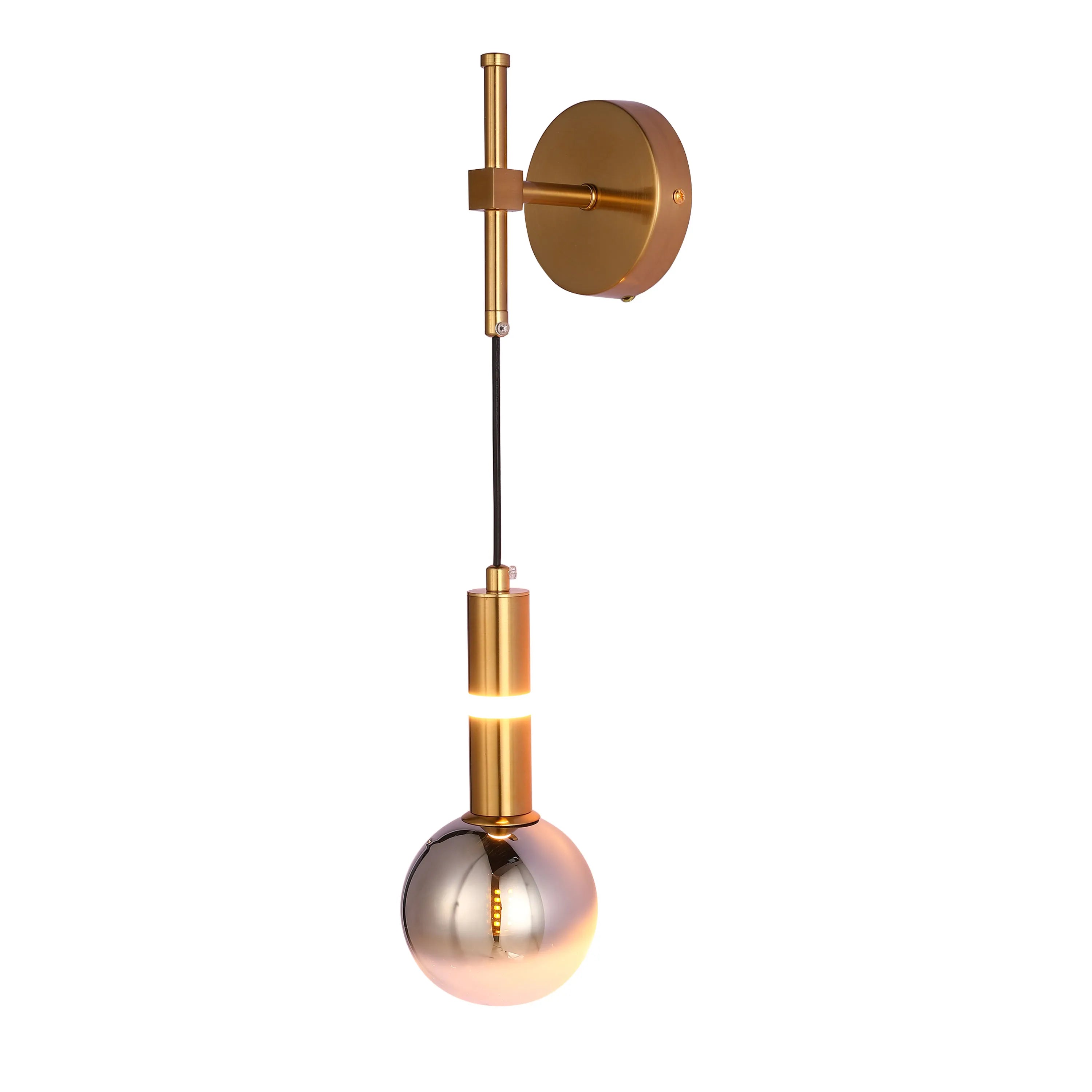 Stylish gold wall light fixture with a spherical shade. Modern design for ambient lighting.