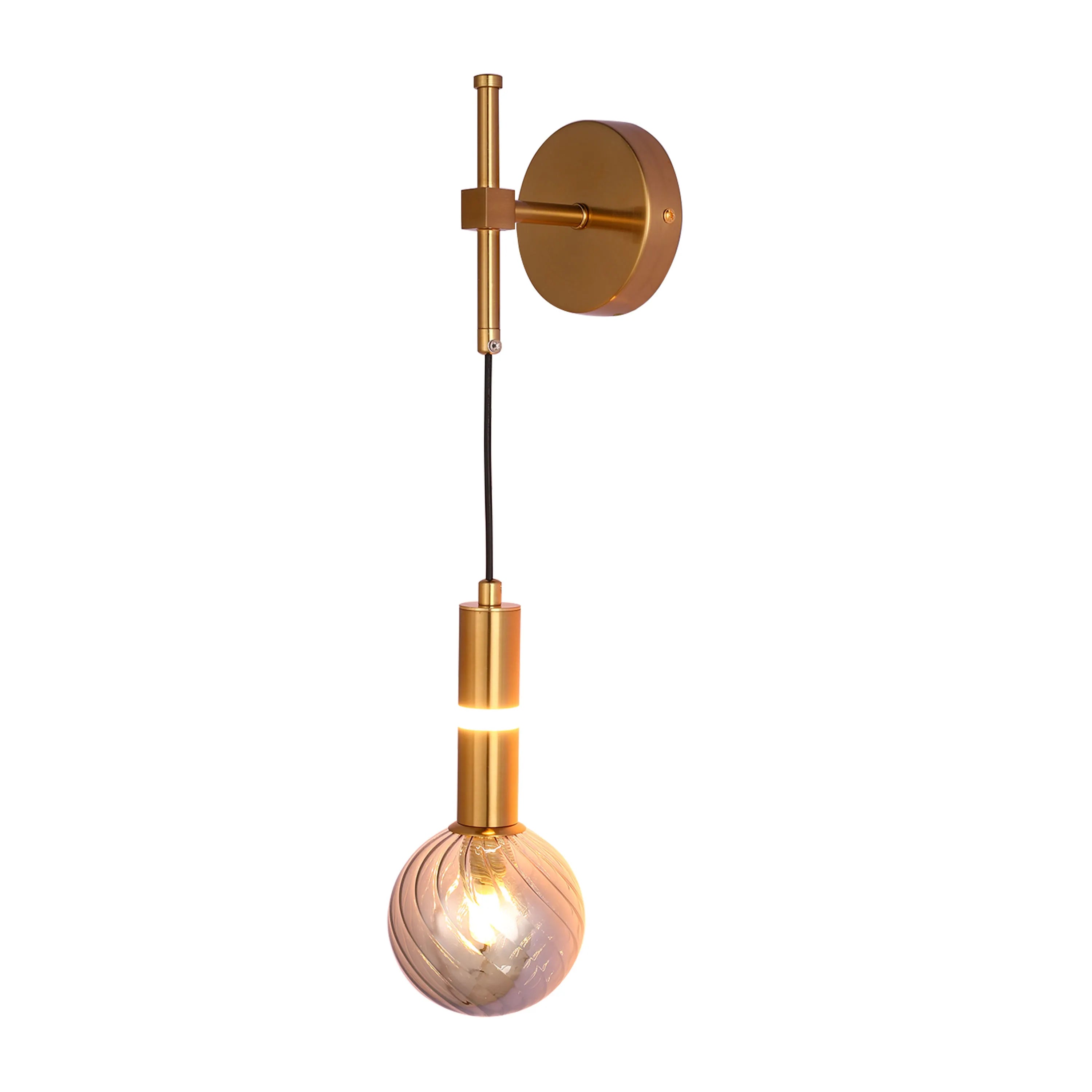 A modern gold wall light with a delicate swirled glass shade, perfect for adding a touch of understated glamour.