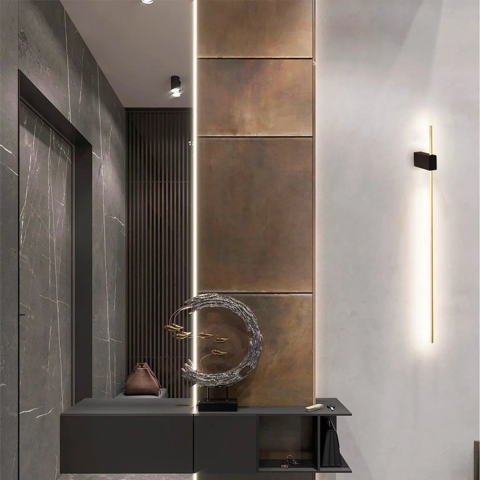 Aurora Slimline LED Wall Light – Modern Minimalist Dimmable Wall Sconce in Black & Gold