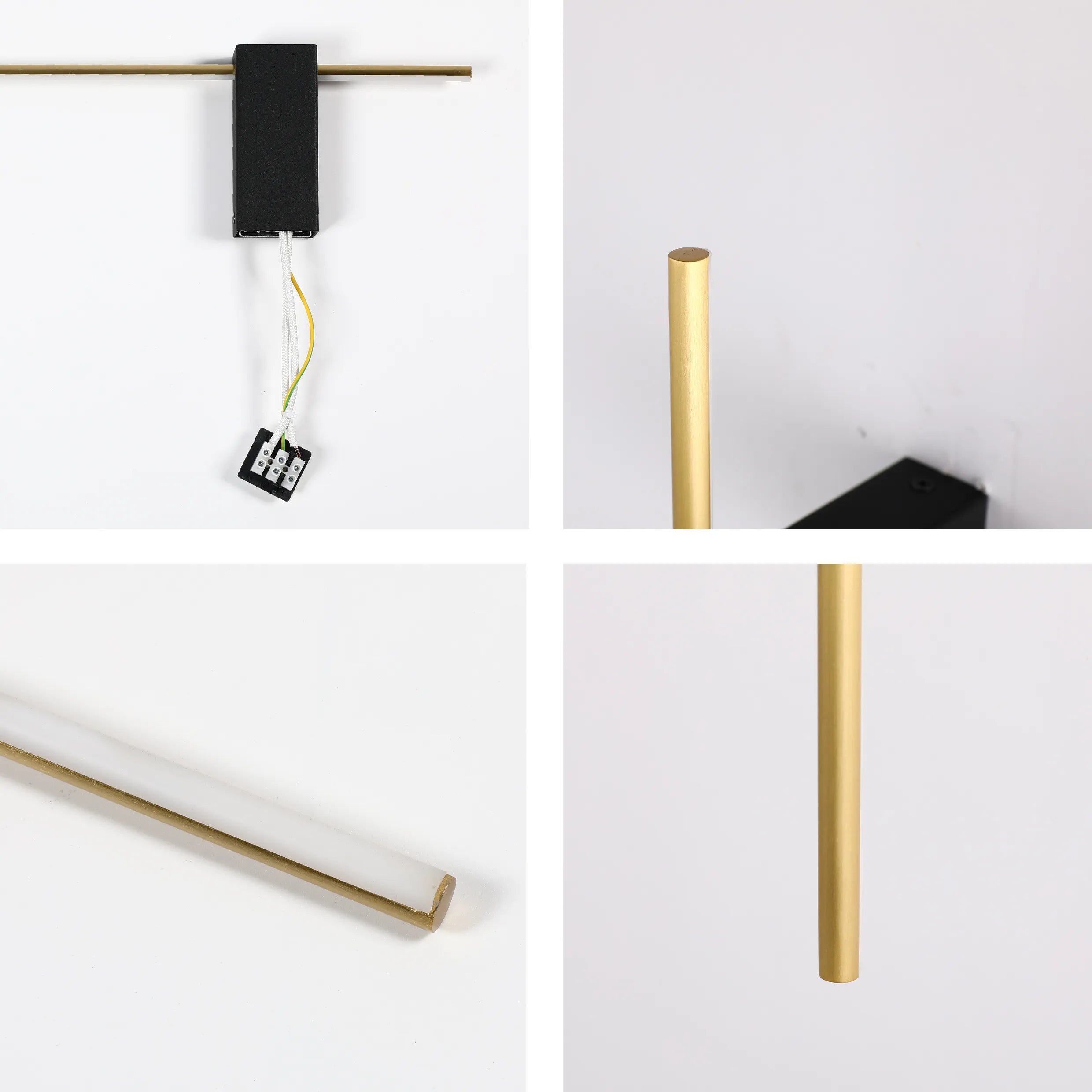 Modern gold and black wall light fixture with a slim, minimalist design and LED lighting.