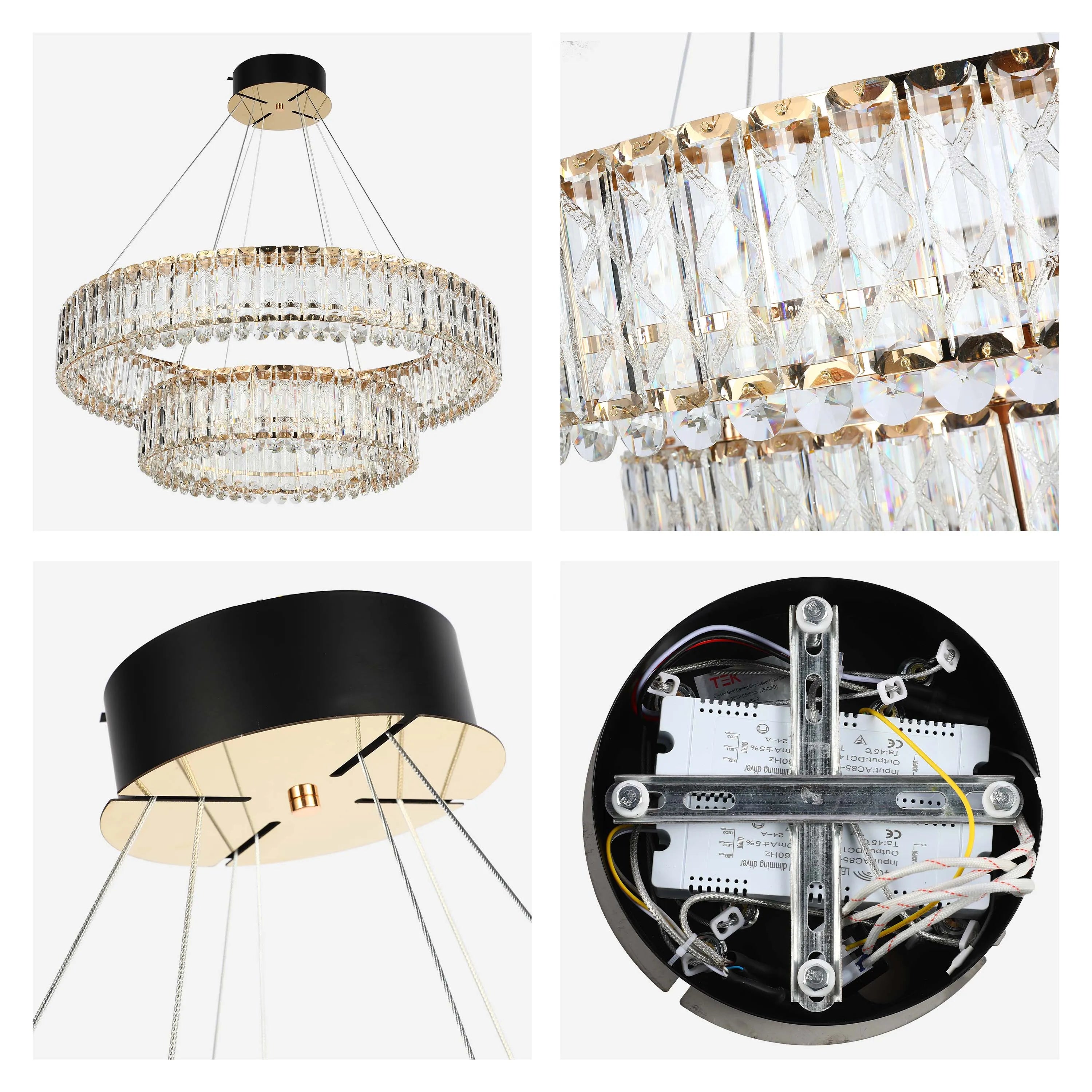 A stunning two-tier crystal chandelier. Modern and glamorous, it's the perfect statement piece for any room.