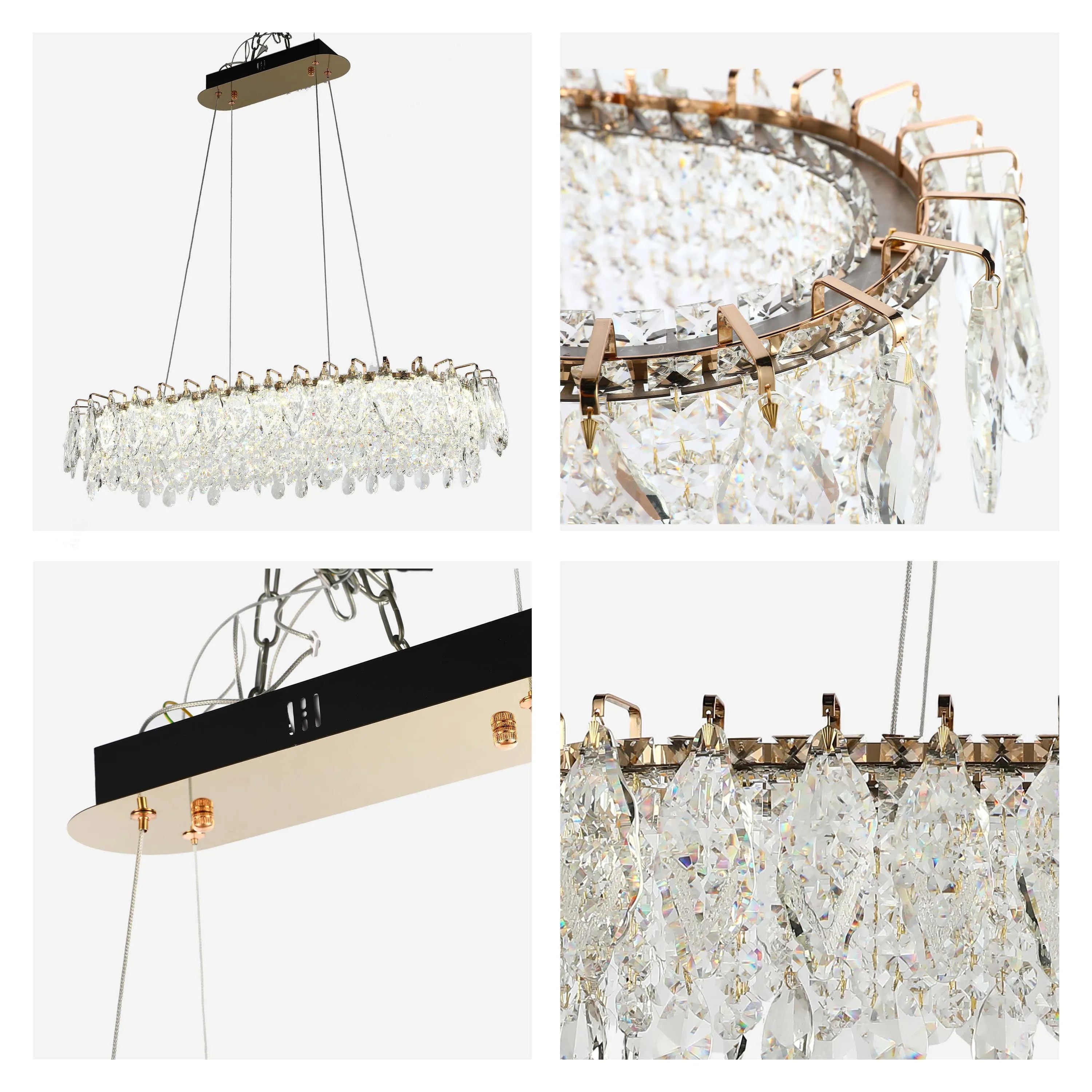 Crystal chandelier lighting. Modern, sparkly, and elegant, this chandelier brings glamour to any room.