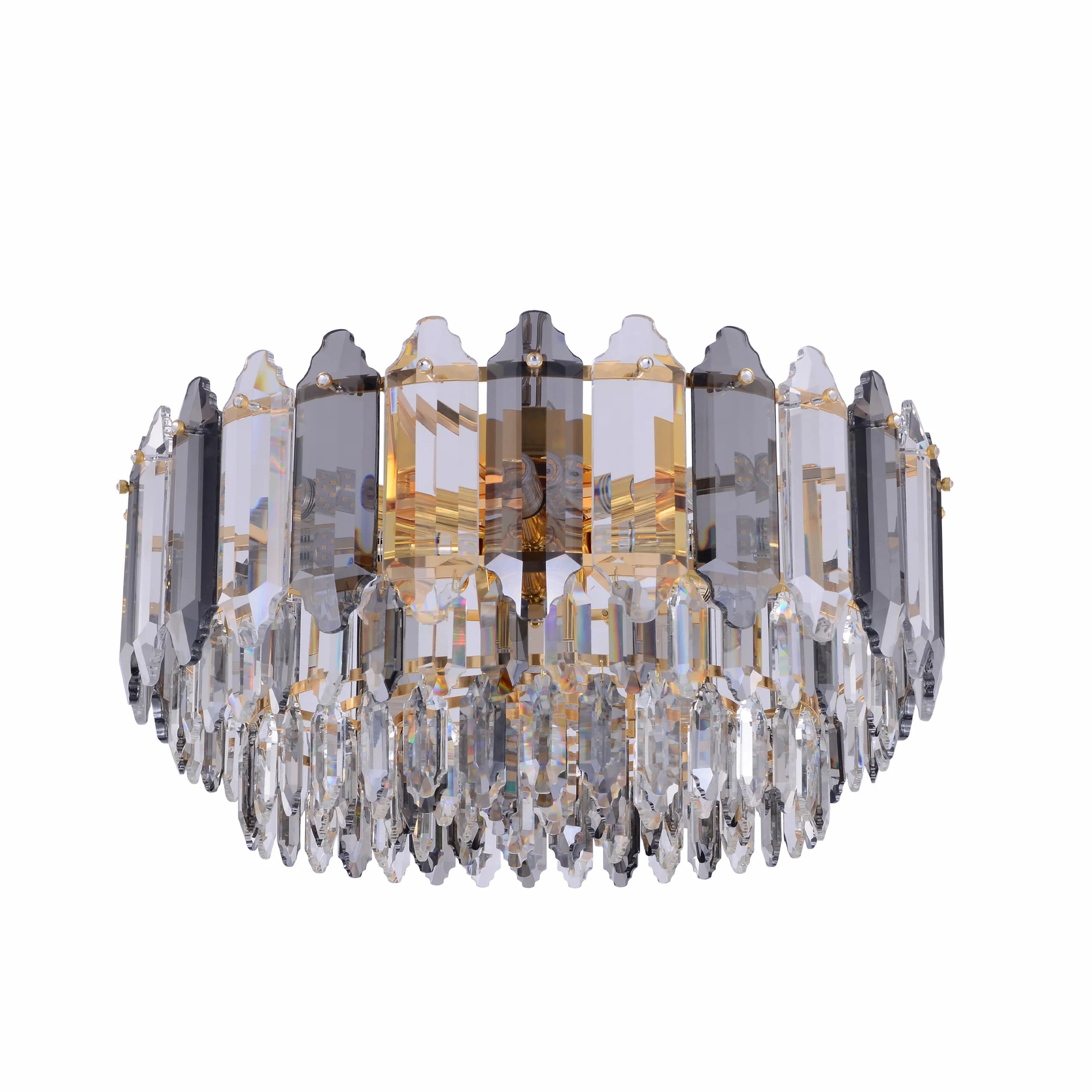 Main image of Golden Tiered Radiance Chandelier Ceiling Light with Alternating Crystal Hues | TEKLED 159-17922