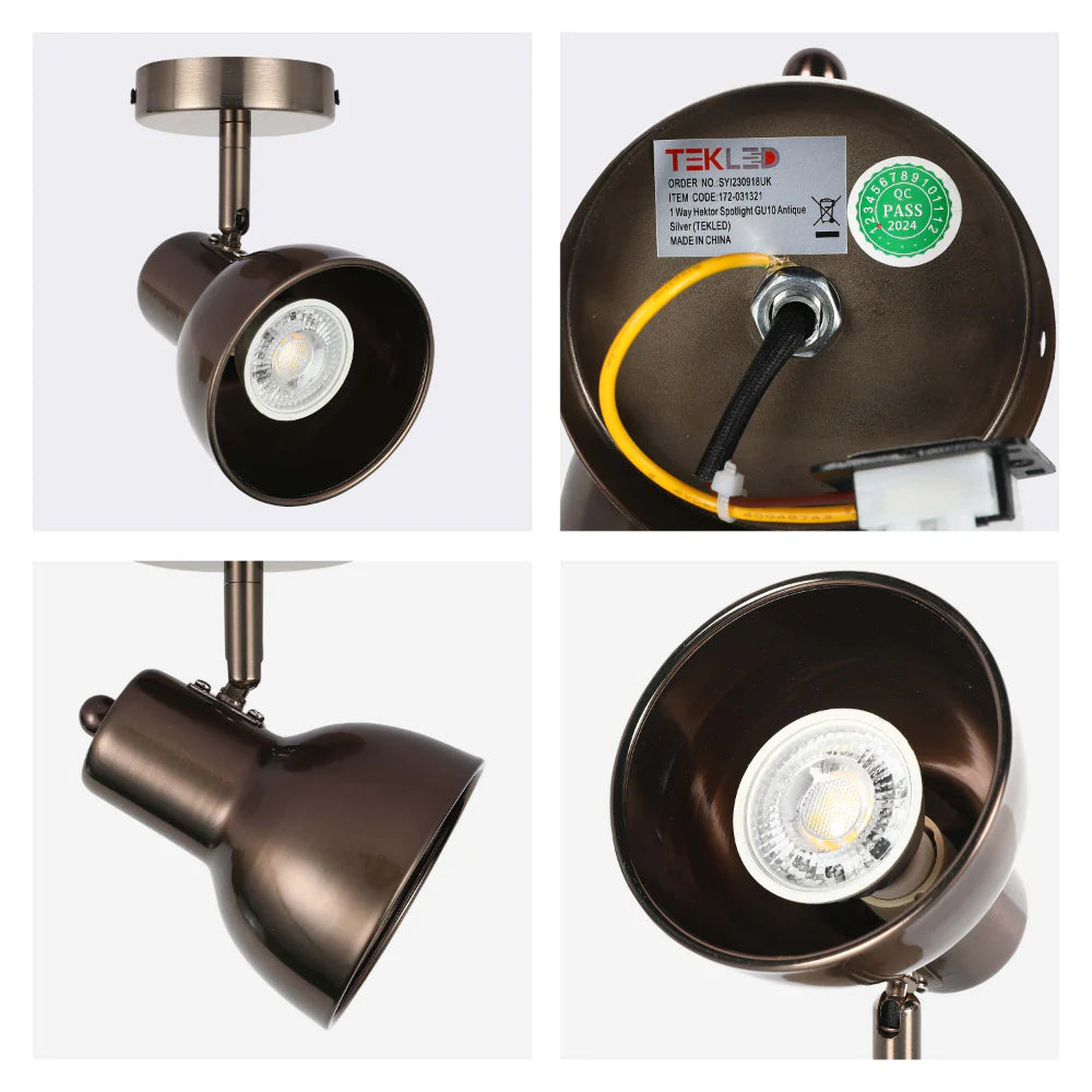 Antique silver GU10 spotlight. A stylish, directional light, perfect for adding a touch of retro charm to any room.