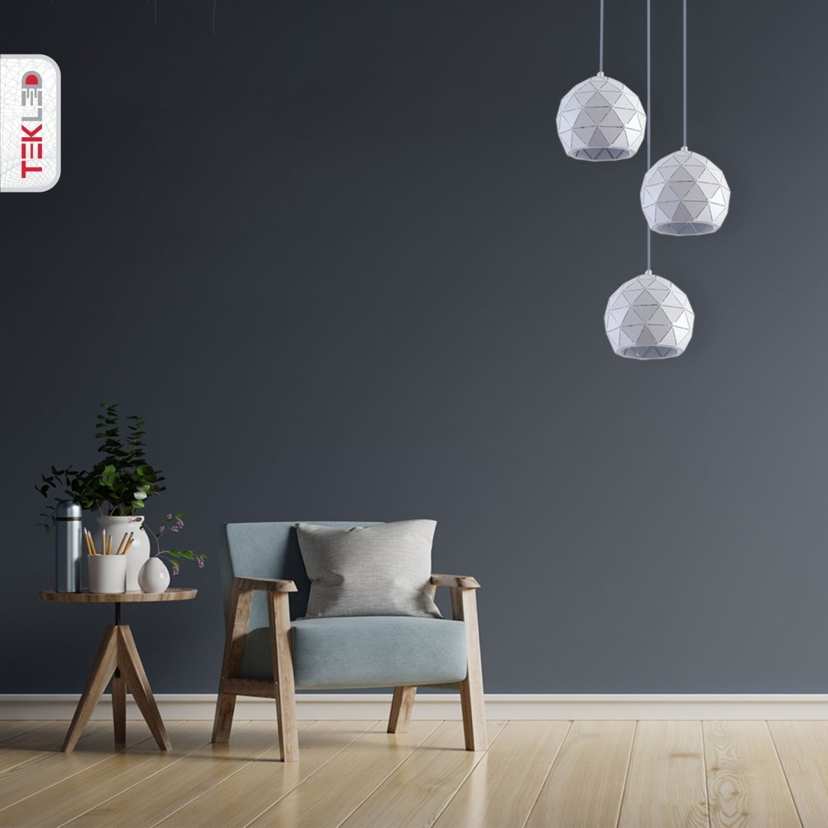 More interior usage of White Metal Laser Cut Globe Pendant Light with 3xE27 Fitting | TEKLED 150-18258