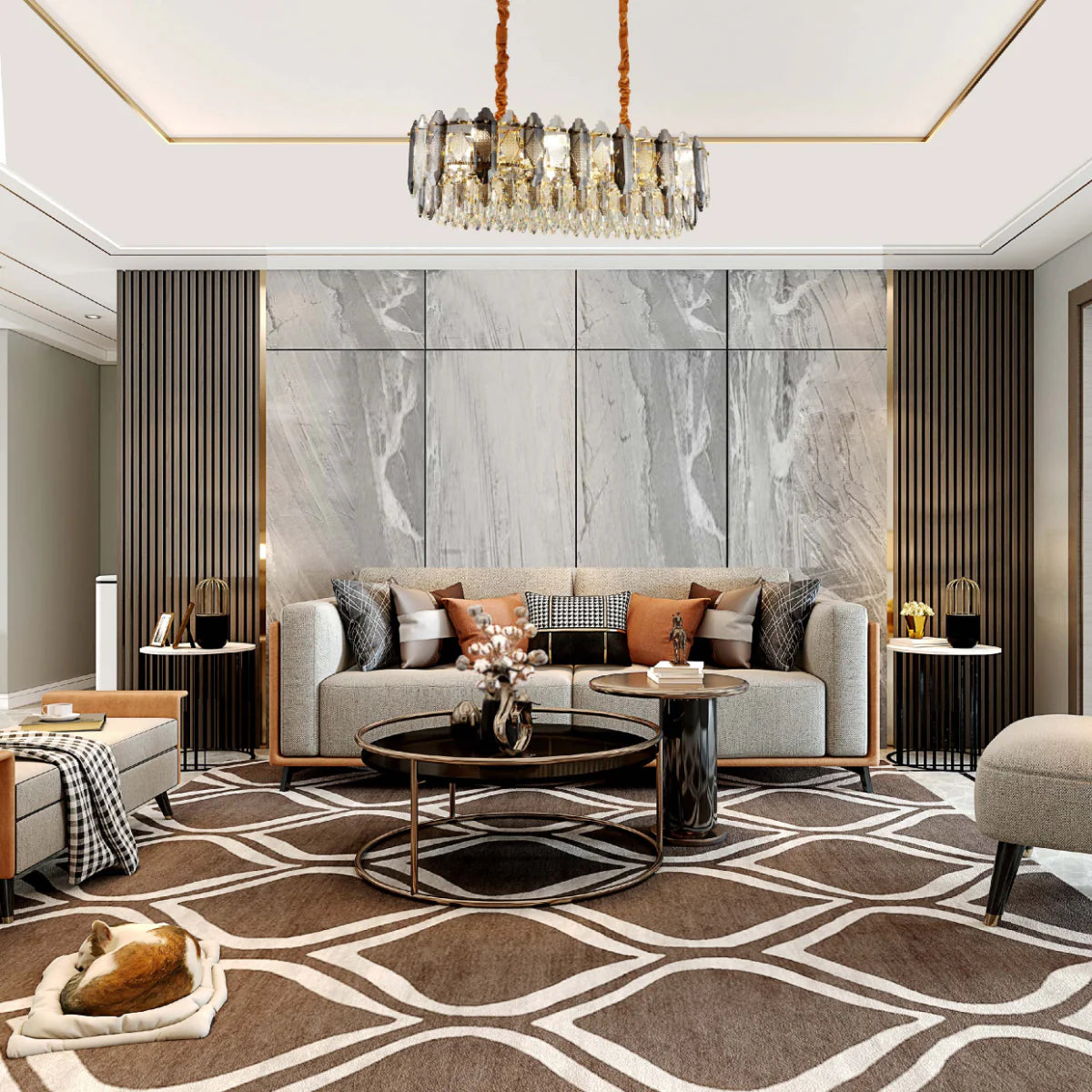 Interior application of Deluxe Smoky Clear Crystal Modern Chandelier Light Gold l890