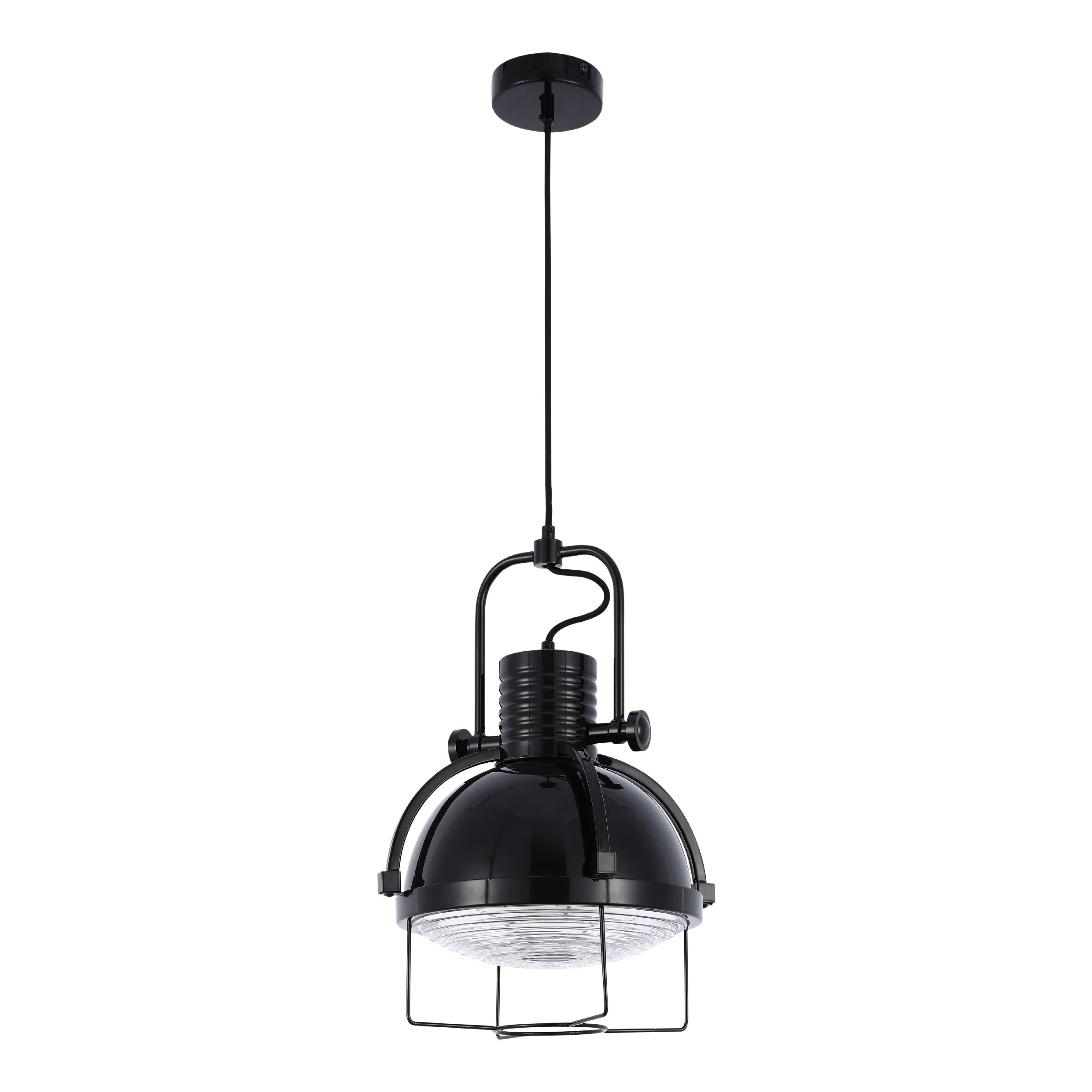 Industrial Dome Pendant Light with Caged Textured Glass