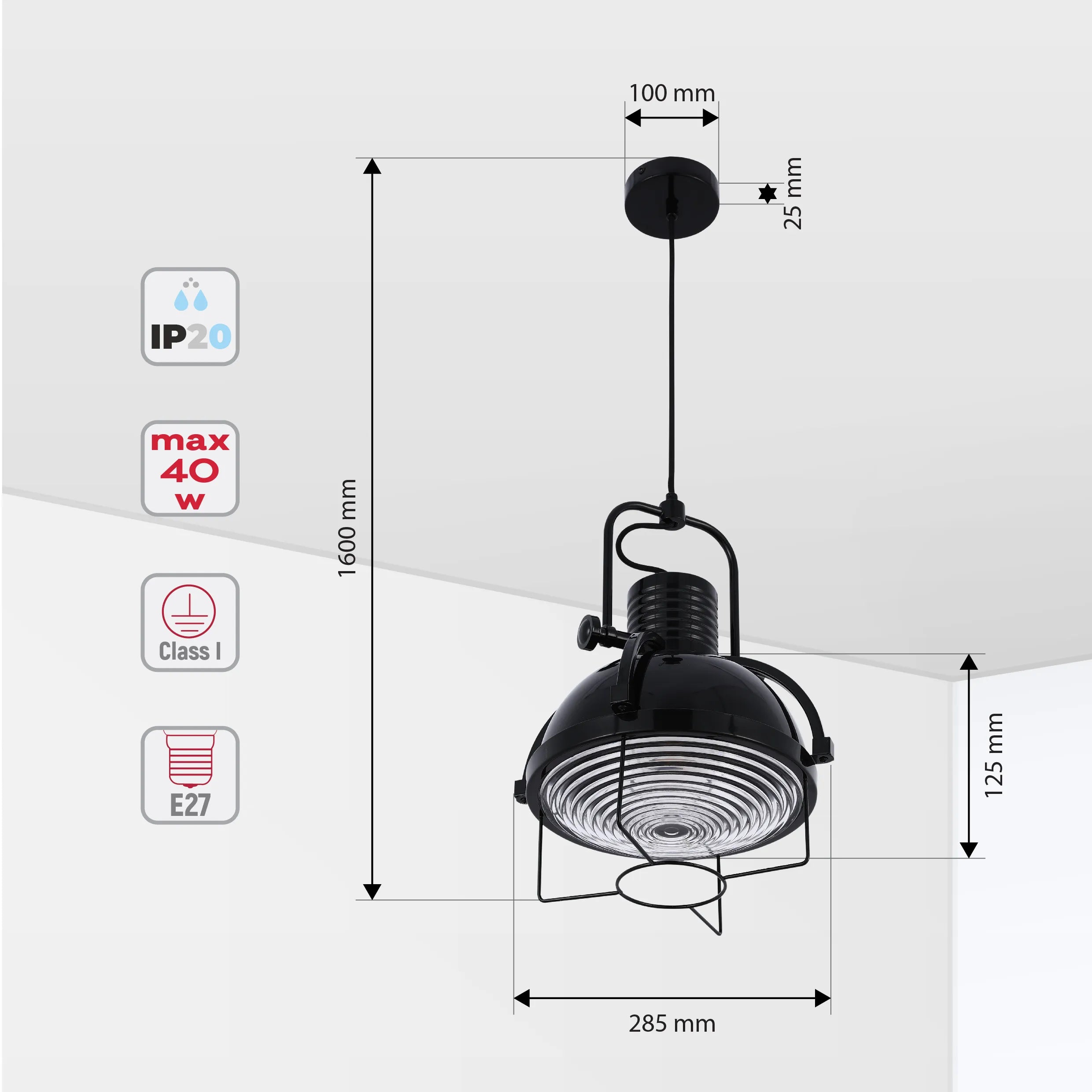 Industrial Dome Pendant Light with Caged Textured Glass