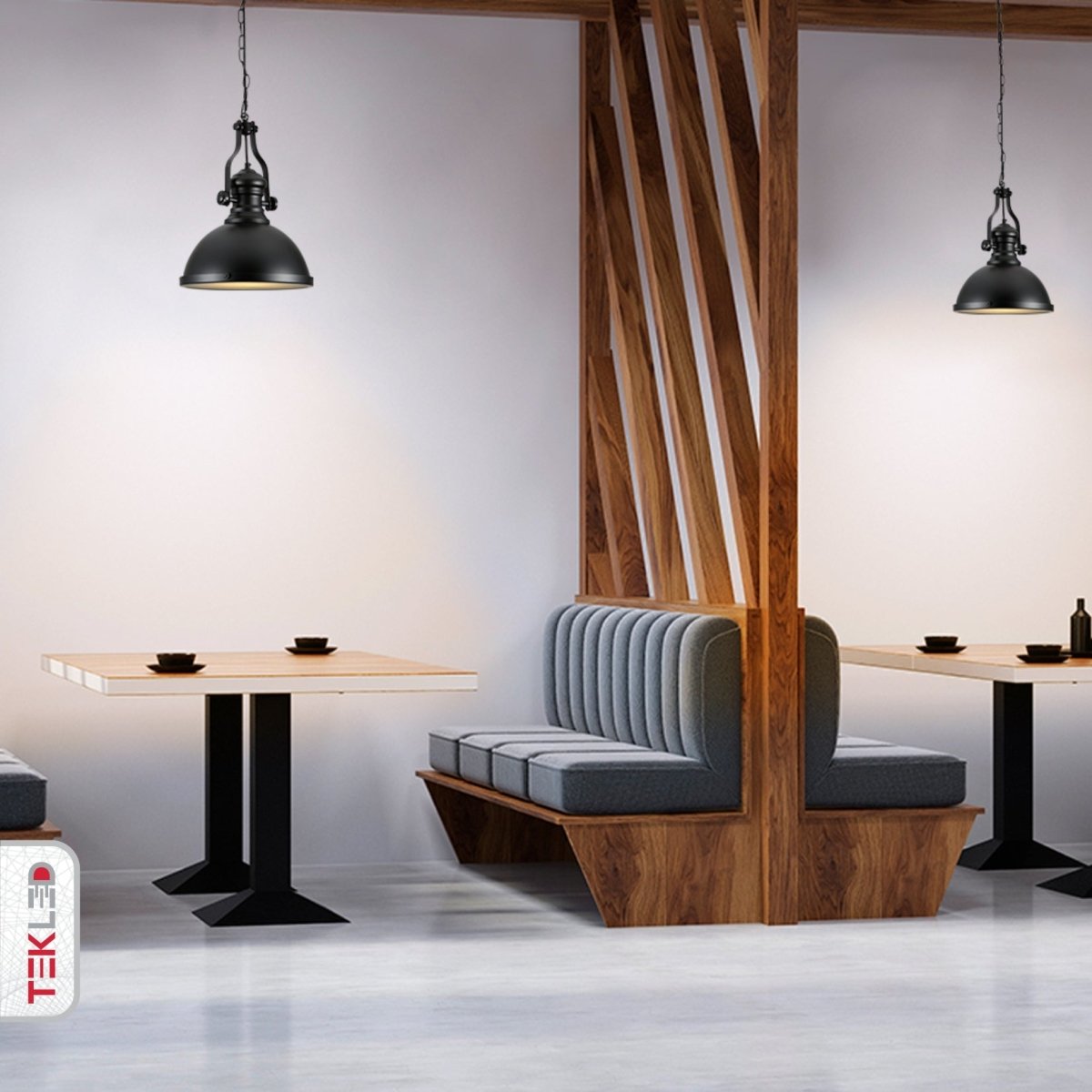 Indoor usage of Black Nautical Industrial Caged Dome Shade Glass Metal Ceiling Pendant Light with E27 Fitting | TEKLED 150-18372