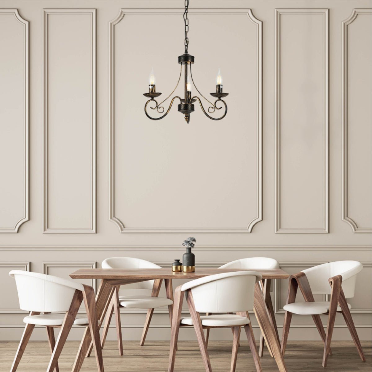 Indoor usage of Candle Vintage Gold Patinated Black French Chandelier Ceiling Light 3xE14 | TEKLED 152-17614