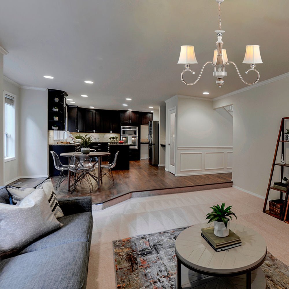 usage of Off White Fabric Shaded Gold Aged Ivory Traditional Retro Vintage Classic Chandelier Ceiling Light E14 159-178388 in living room