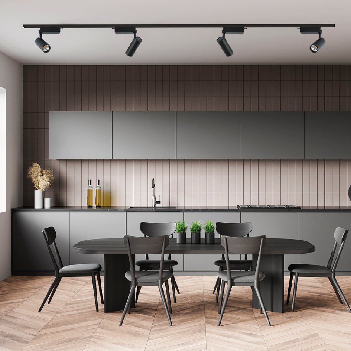 Indoor usage of Tracklight 5-wire 3-Line 20W Cool White 4000K Black Body | TEKLED 174-039904